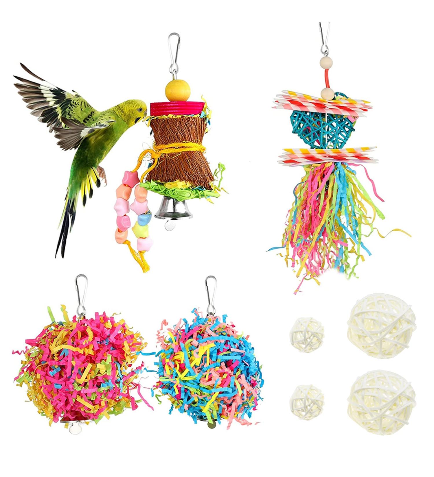 Allazone 8 PCS Parrot Chewing Toys Bird Parrots Shredding Toys Bird Foraging Toys for Small Parrots Macaws Parakeets Conures Cockatiels Style D