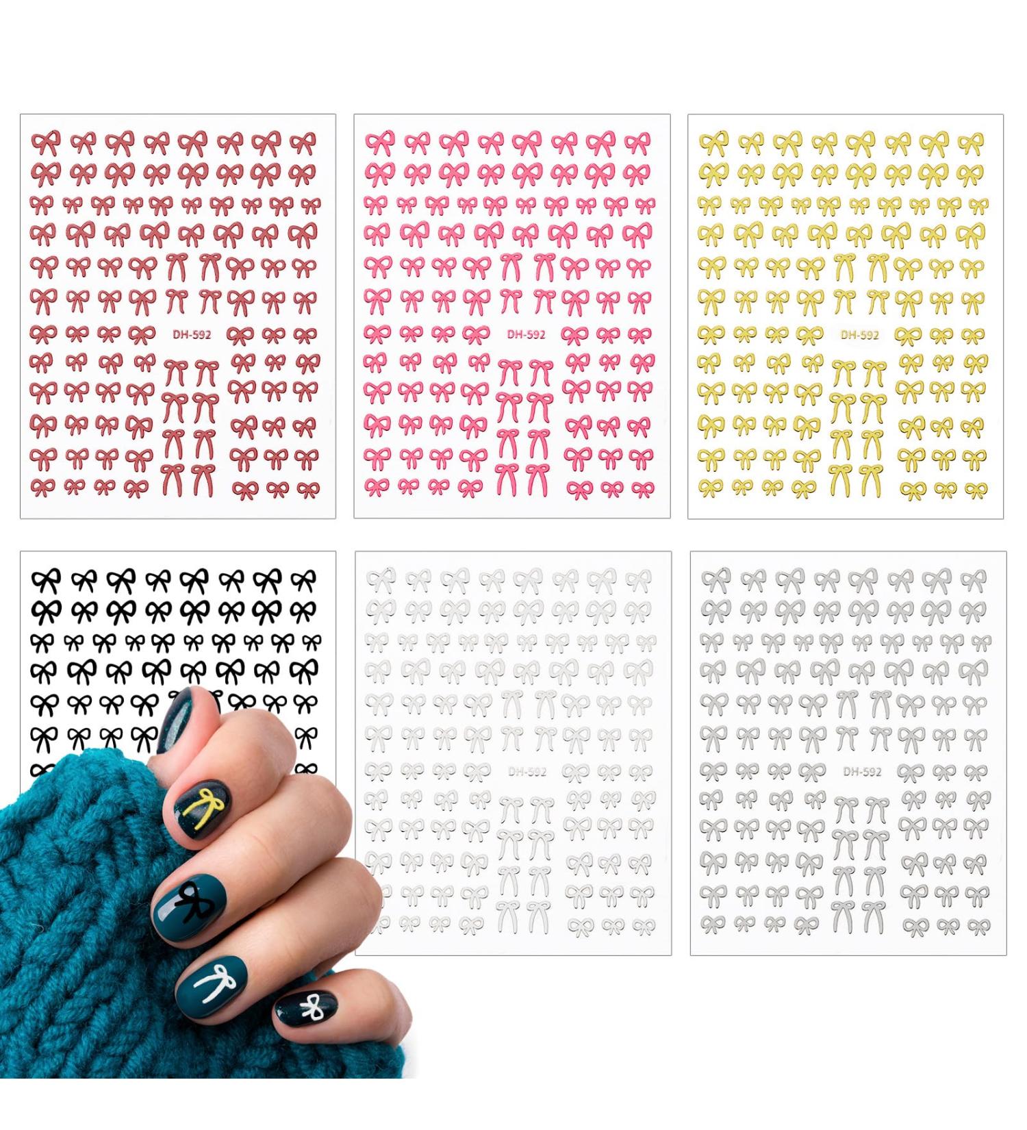 lasuroa 6 Sheets Bow Nail Stickers Self-Adhesive 3D Black White Pink Red Gold Silver Bow Nail Decals Colored Bowknot Nail Stickers for Nail Design Decoration Home Salon (6 Colors) - Buy Online on GoSupps.com