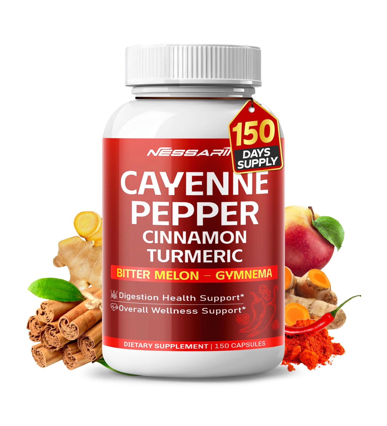 NESSARIT Cayenne Pepper 7 250mg - 14-in-1 Natural Blend with Cinnamon Turmeric Ginger Odorless Garlic Peppermint Fennel - 150 Count - Buy Online on GoSupps.com