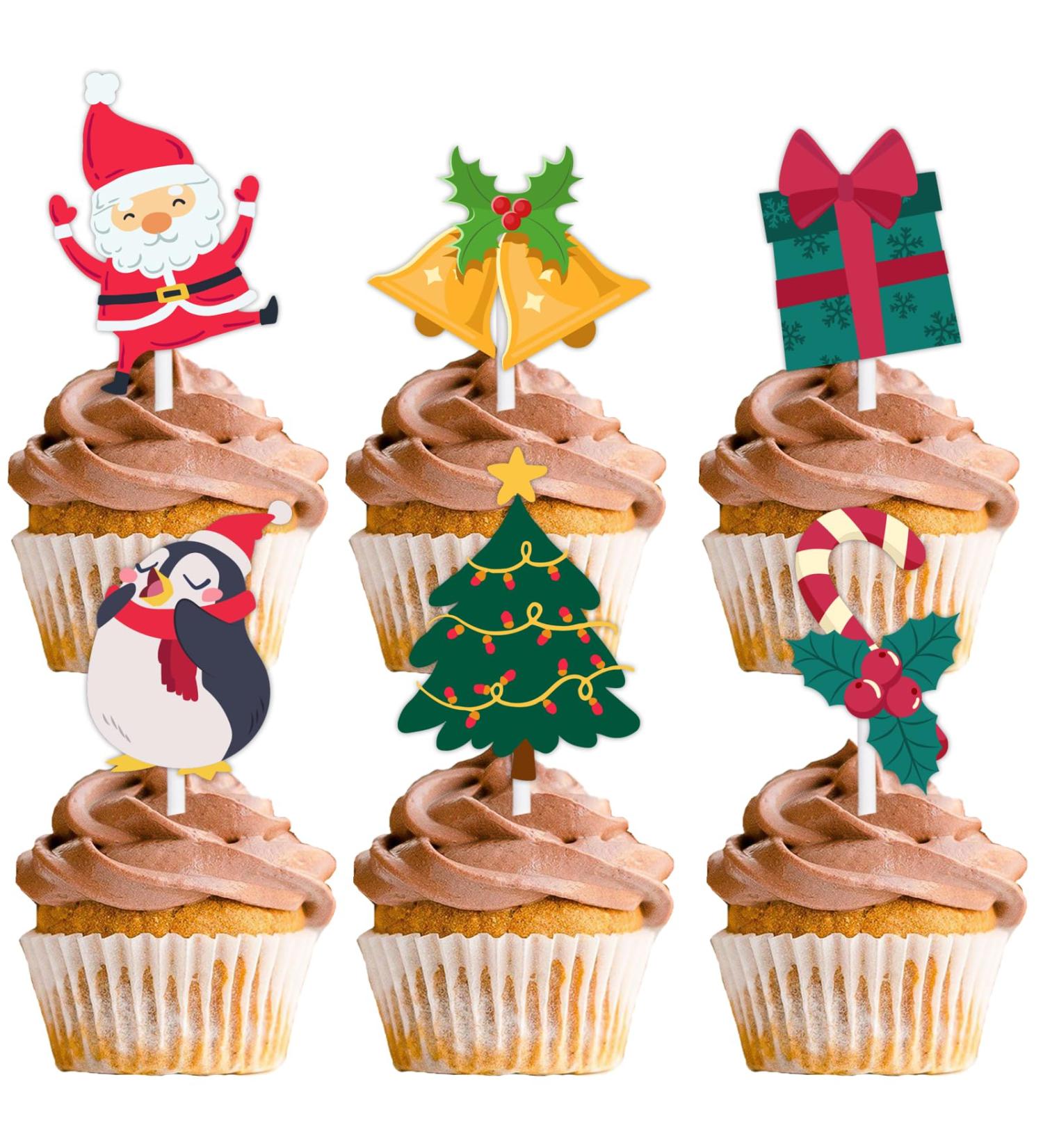 18pcs Glitter Dessert Cupcake Topper Merry Christmas Winter Santa Claus Christmas Tree Theme Decor Supplies Baby Shower Boys Girls Happy Birthday Decorations - Buy Online on GoSupps.com