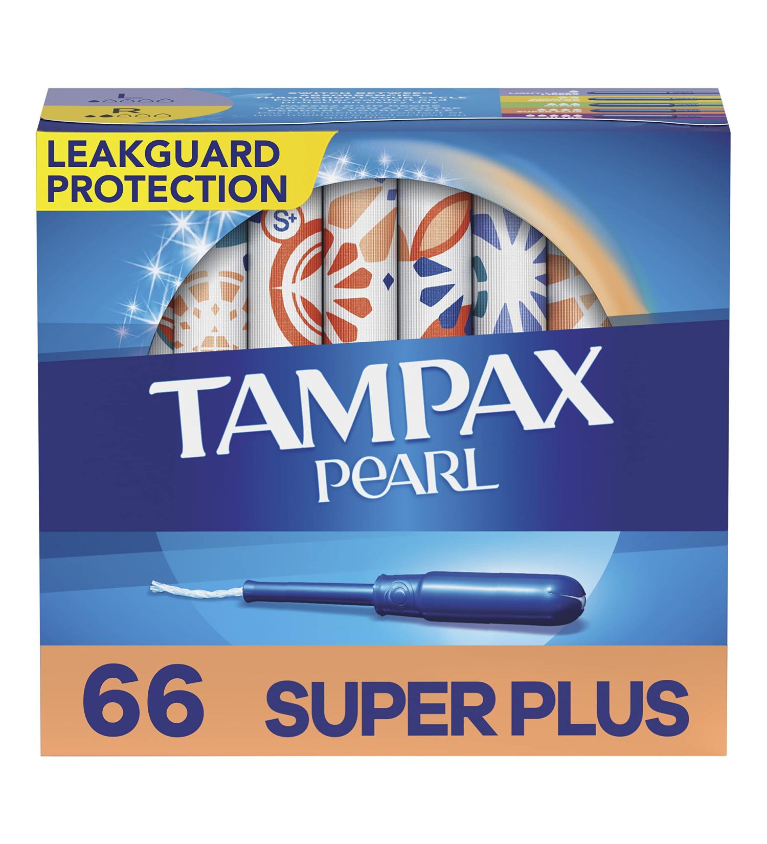 Tampax Pearl Tampons with LeakGuard Braid Super Plus Absorbency Up to 100% Leak and Odor Free Protection Unscented 66 Count 66 Count Super Plus - Buy Online on GoSupps.com