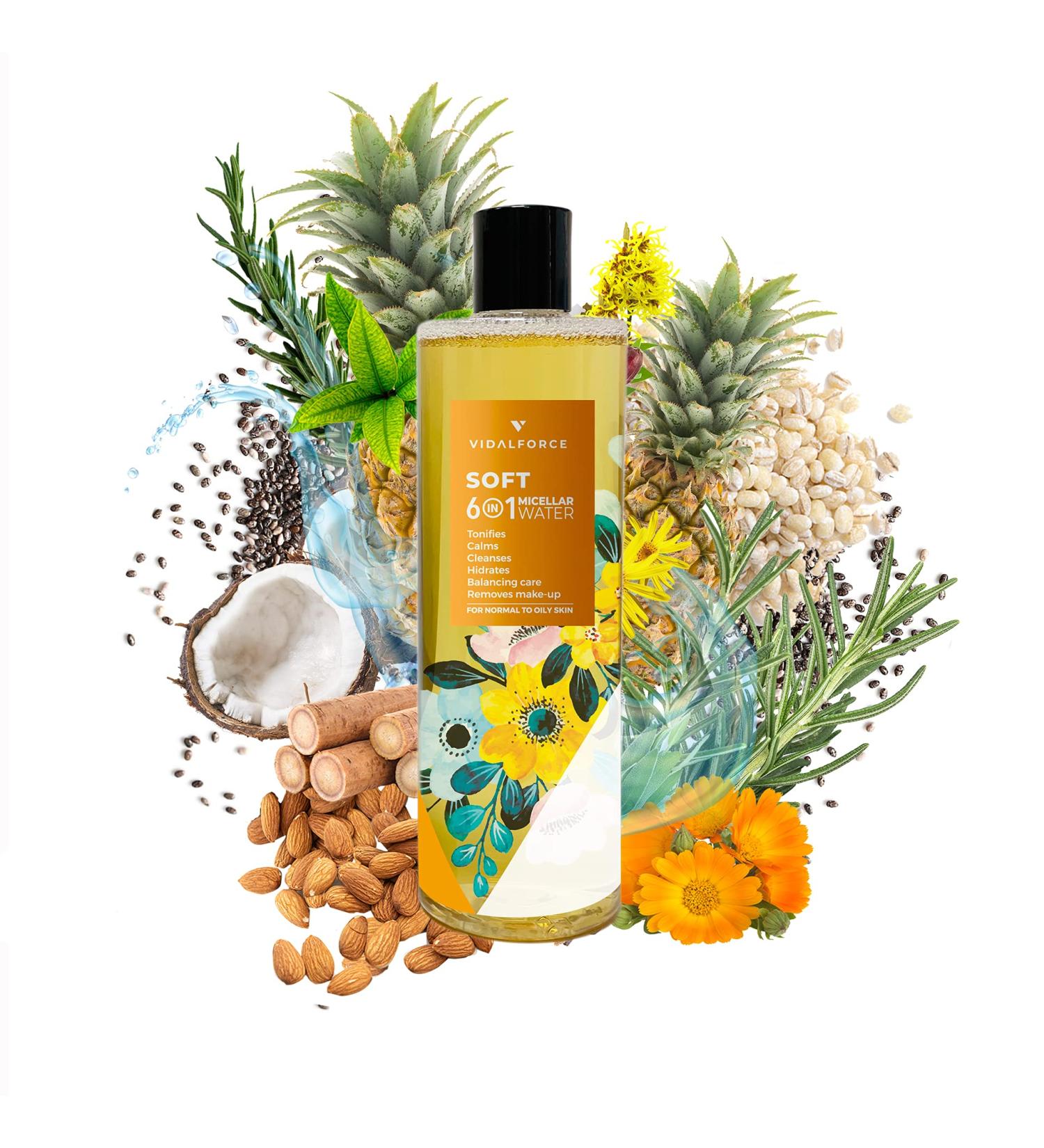 SOFT MICELLAR. Organic micellar water 400ml 6 in 1 I Skin I Combination or Oily I Facial cleanser with 19 Active ingredients 100% Natural and 71% ORGANIC. Make-up removal for normal and fixed face - Buy Online on GoSupps.com