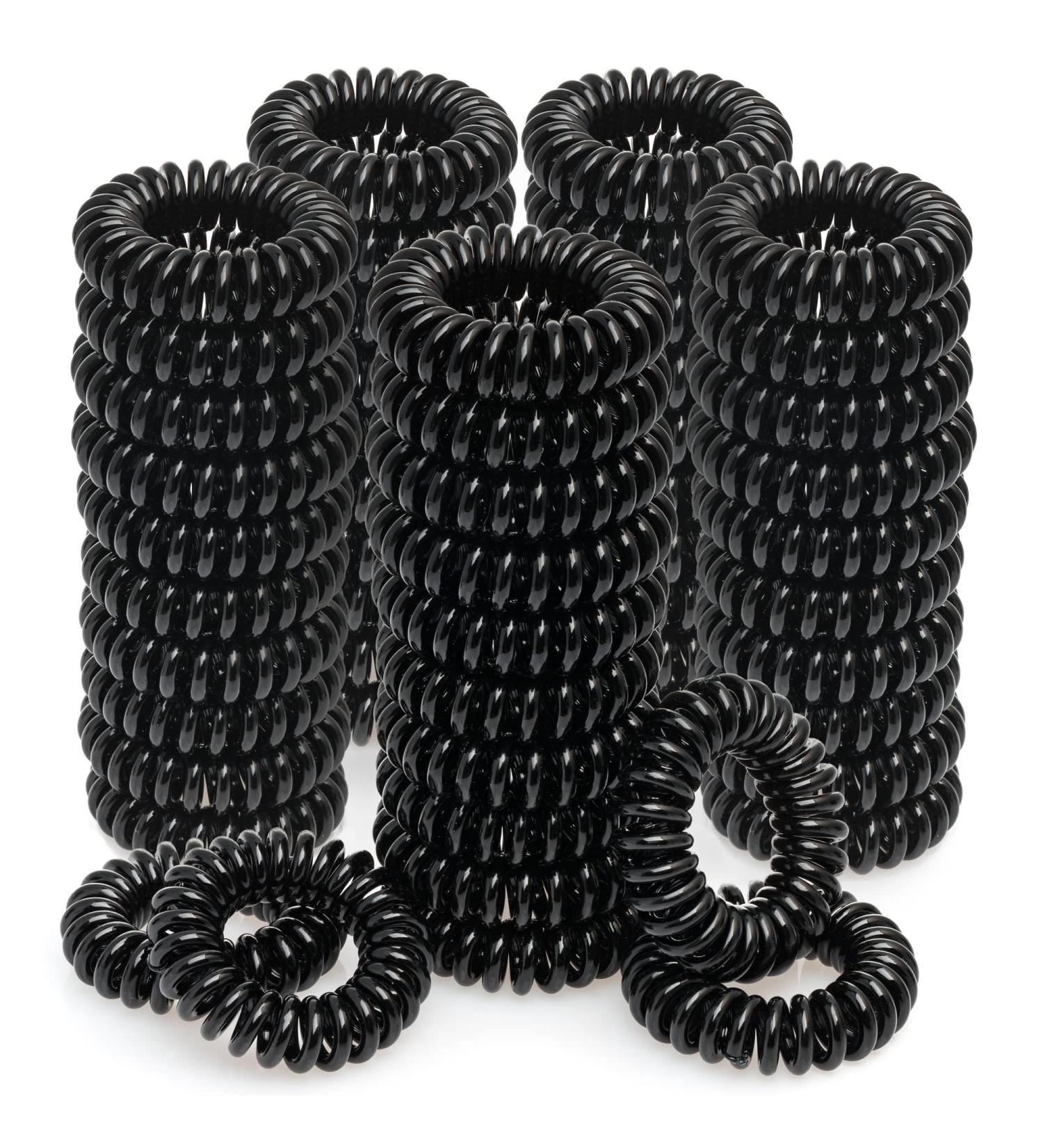 54 Pcs Black Spiral Hair Ties - Waterproof Plastic Coil Hair Ties for Women Girls | No Damage Crease Pull Hair Coils | Thin Curly Hair Bobbles Ponytail Holders - Buy Online on GoSupps.com