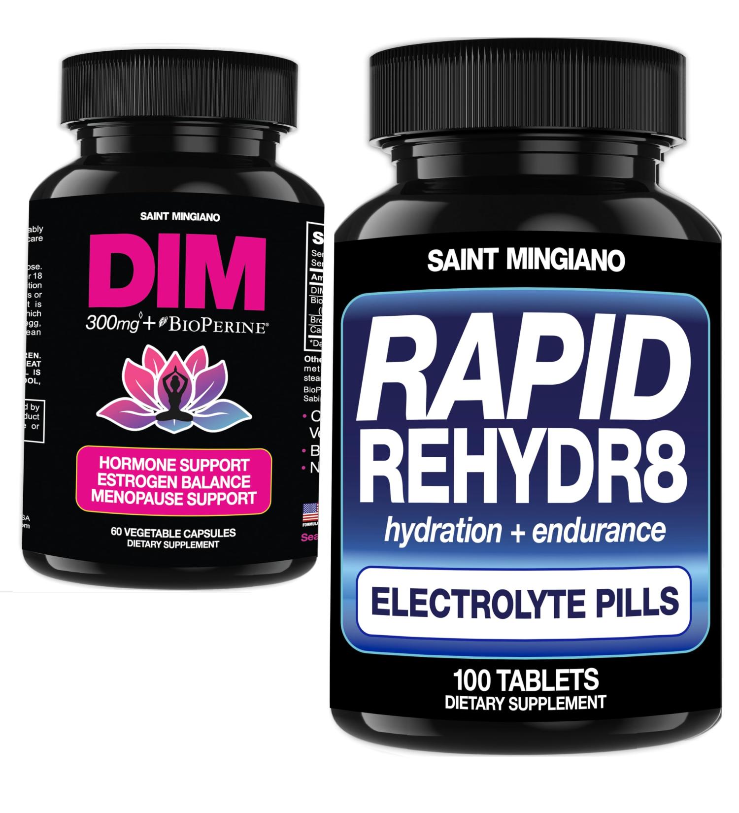 Saint Mingiano Rapid Rehydr8 Electrolyte Tablets 100 Capsules - with - DIM Supplement 300 mg 60 Capsules - Buy Online on GoSupps.com