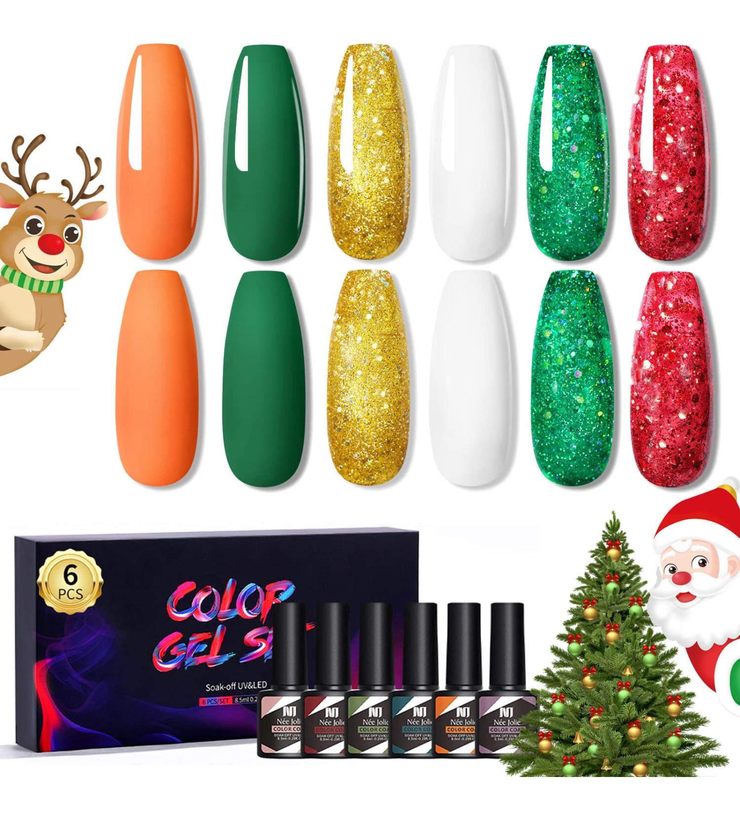 Nail Set Gel Nail Polishes Set 6 Colors Christmas Nail Gel Polish Set Red Green Gold Silver White Orange Nail Polish Set Nail Art Design Christmas Gifts For Women 8.5ml/Pc (set 20) - Buy Online on GoSupps.com