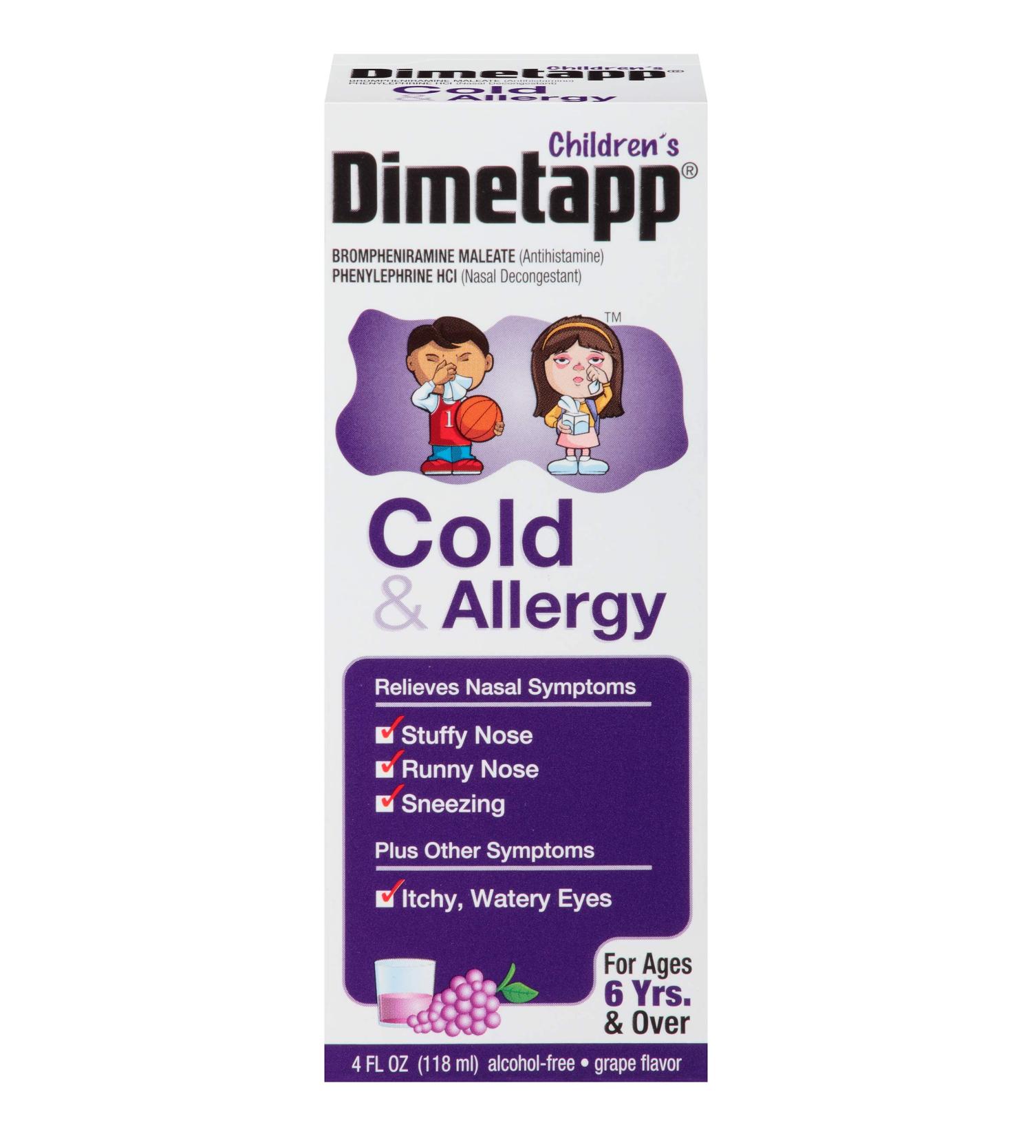 Dimetapp Children's Cold & Allergy Antihistamine & Decongestant Grape Flavor Purple 24 Fl Oz Pack of 6 - Buy Online on GoSupps.com