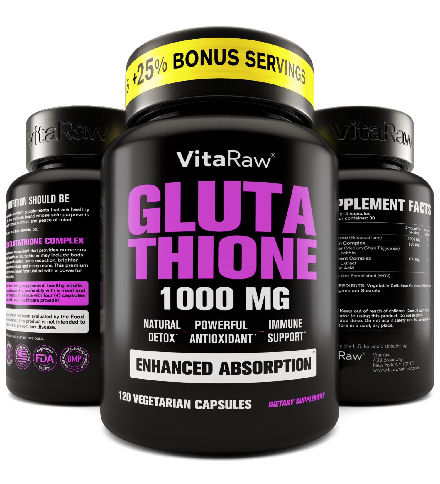 1000mg Glutathione Immune Support Supplement with 100mg Absorption Complex | Pure L Glutathione w/ Alpha Lipoic Acid for Brain Boost & Glowing Skin - Buy Online on GoSupps.com