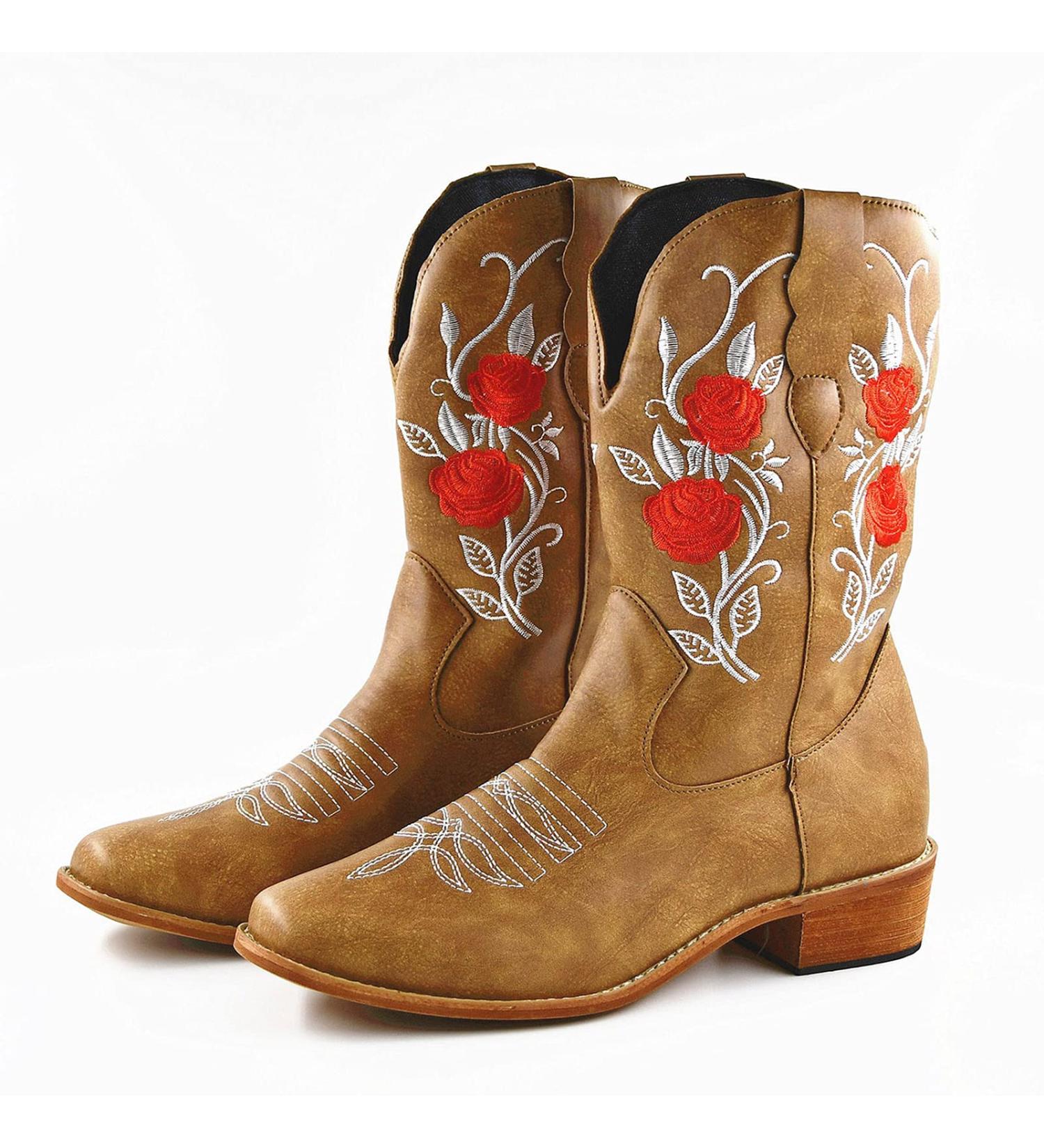 Copercn Women's Retro Embroidered Cowboy Boots - Brown, Size 9 Wide - Buy Online on GoSupps.com