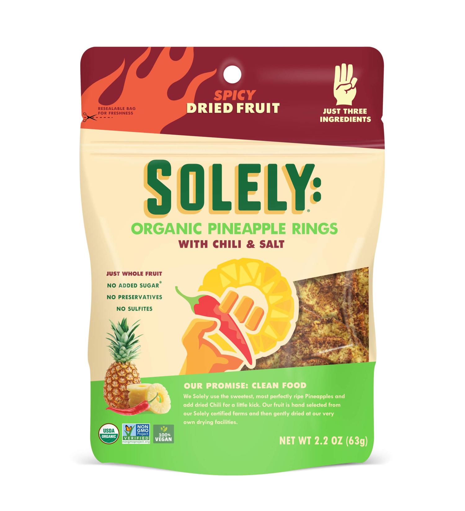 Solely Organic Dried Pineapple Rings with Chili & Salt - 2.2 oz (Pack of 8) | Vegan, Non-GMO, No Added Sugar - Buy Online on GoSupps.com