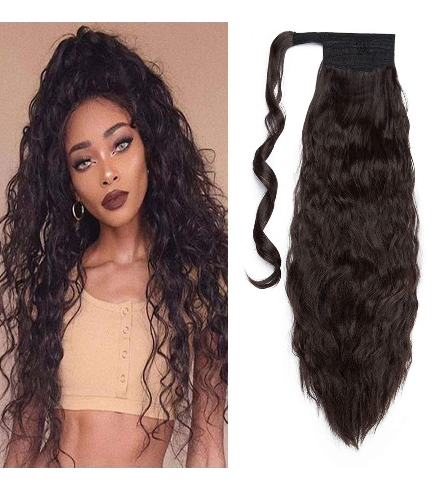 Long Ponytail Hair Extensions for Women 20-26 inches Curly Wrap Around Ponytail Corn Wave Ponytail Magic Paste Hairpiece 20 Inches - Dark Brown Dark Brown 20 Inch - Buy Online on GoSupps.com