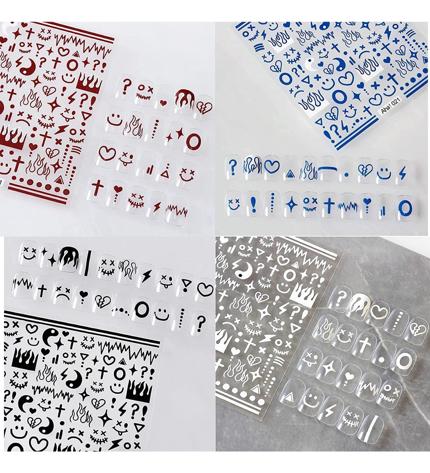 Klein Blue Flame Smiley Face Nail Art Sticker Decals - Minimalist Style Impressionist Lines Star Design - 4 Colors - Men and Women Nail Art Decoration - Buy Online on GoSupps.com