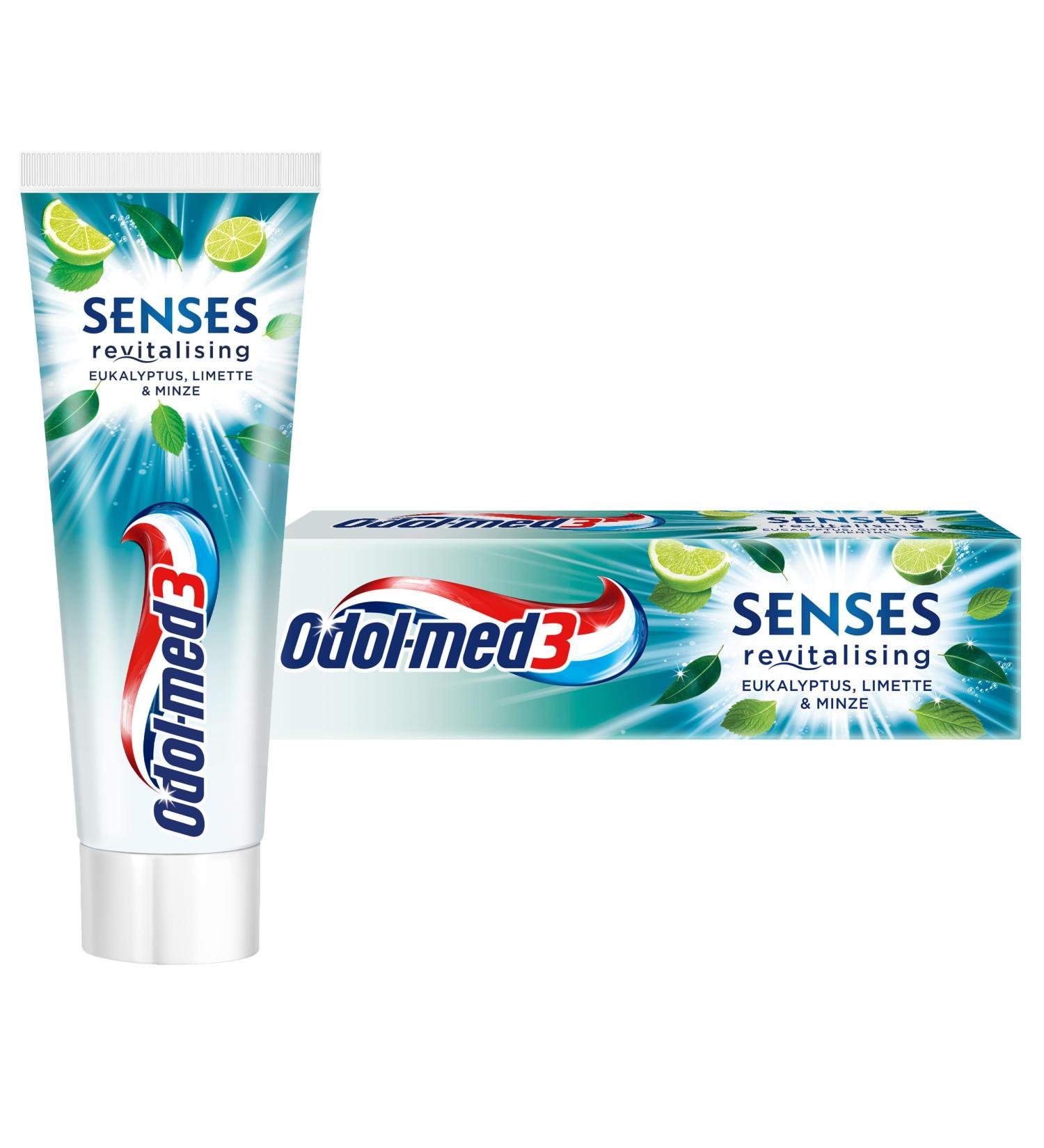  Odol-med 3 Odol-med3 Senses Revitalising Toothpaste with Eucalyptus Lime & Mint Protects Against Cavities and Refreshes 75ml - Buy Online on GoSupps.com