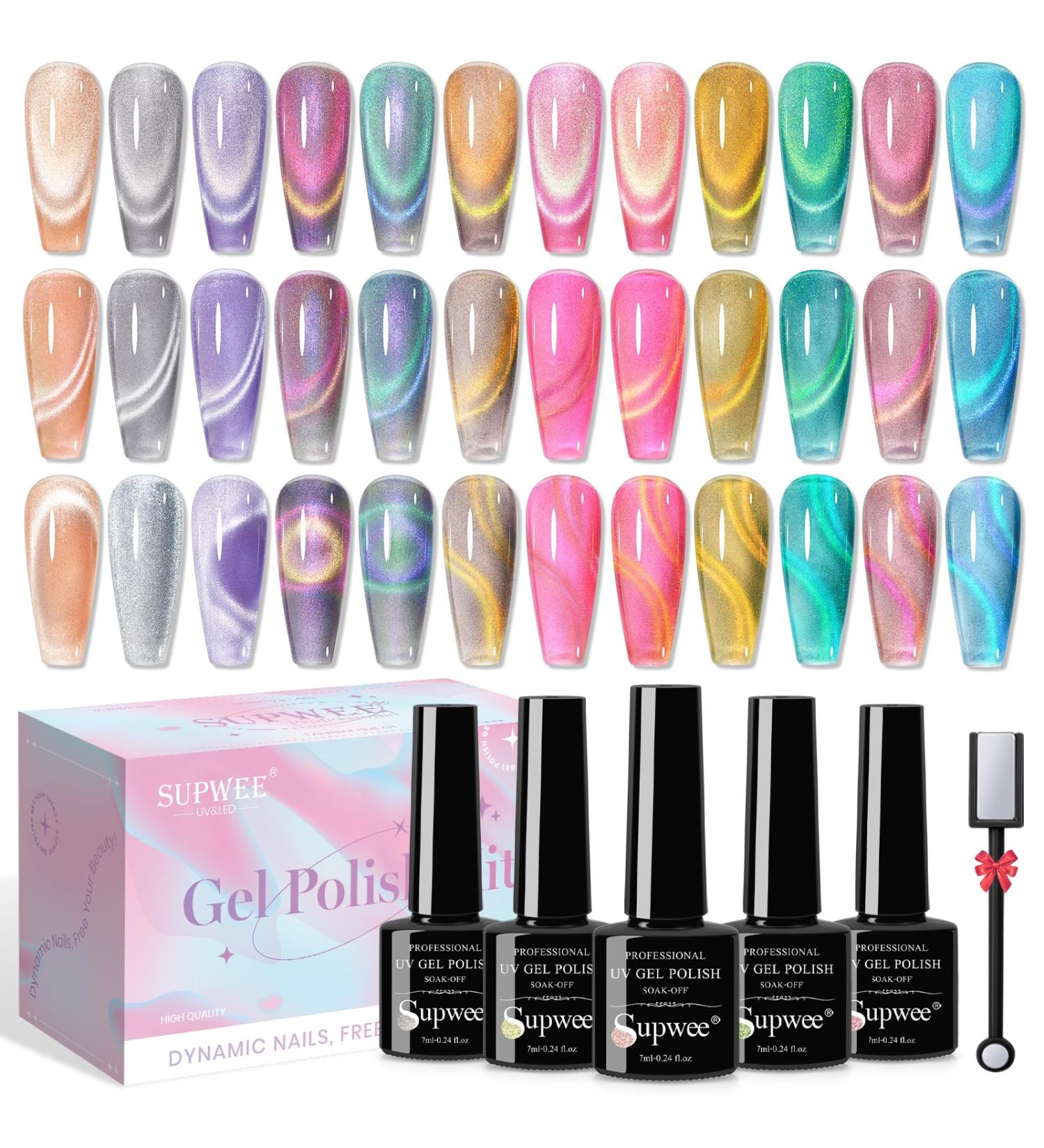 SUPWEE 9D Cat Eye Gel Nail Polish Set 12 Colors Upgraded Cat Magnetic Gel Polish with Magnet Double Magic Colors Nail Polish Chameleon Cat Eye Gel for Nail Salon DIY Nail Art 189 - Buy Online on GoSupps.com