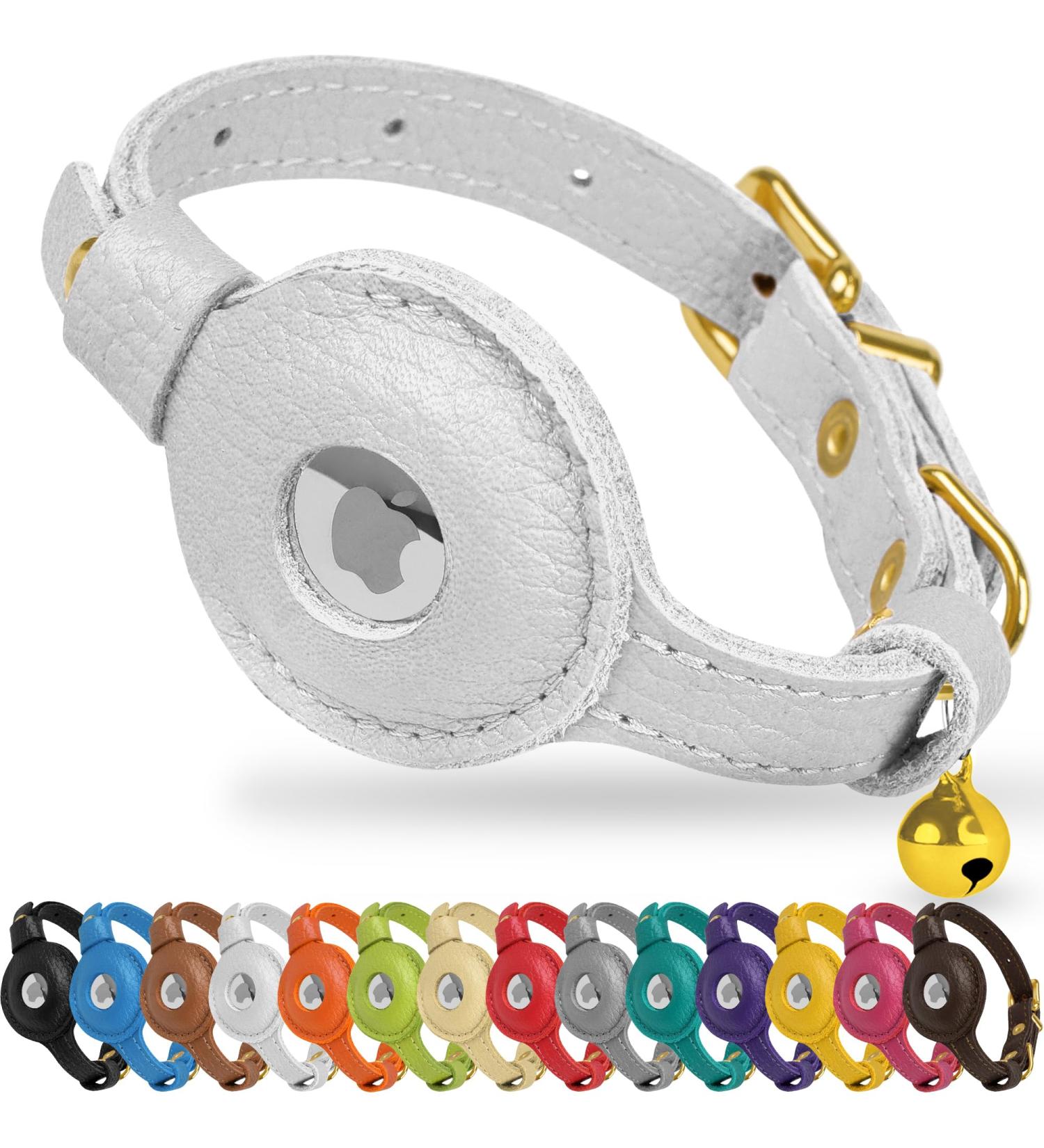 Oopsdoggy Leather AirTag Cat Collar with Bells - Durable GPS Pet Neckband for Cats & Small Dogs (White) - Buy Online on GoSupps.com