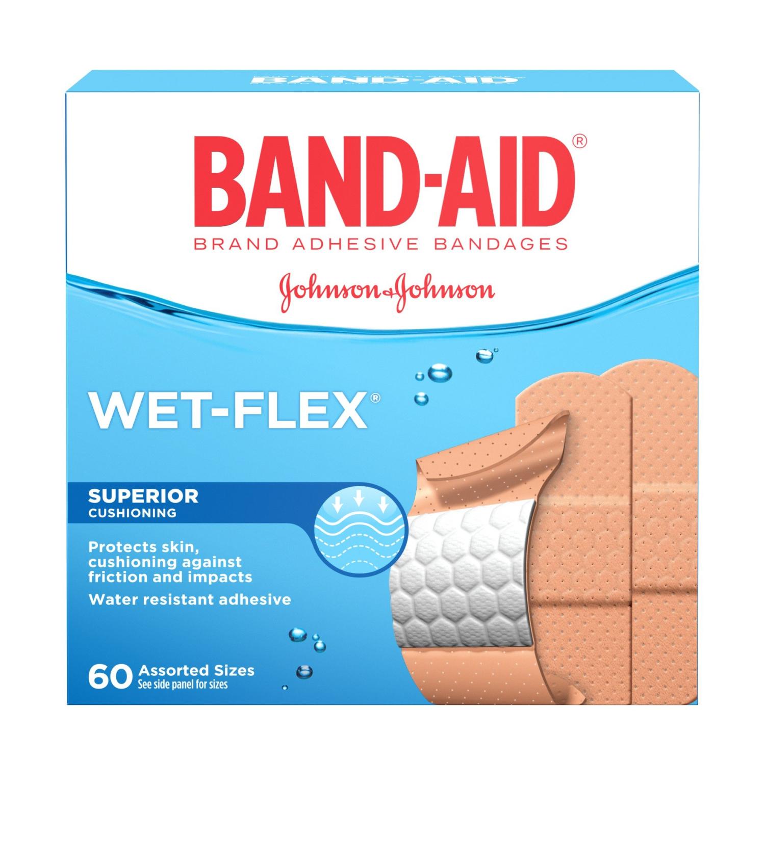 Band-Aid Water Resistant Wet-Flex Adhesive Bandages Assorted Sizes Value Pack Small Regular Large 60 Bandages Variety Pack - Buy Online on GoSupps.com