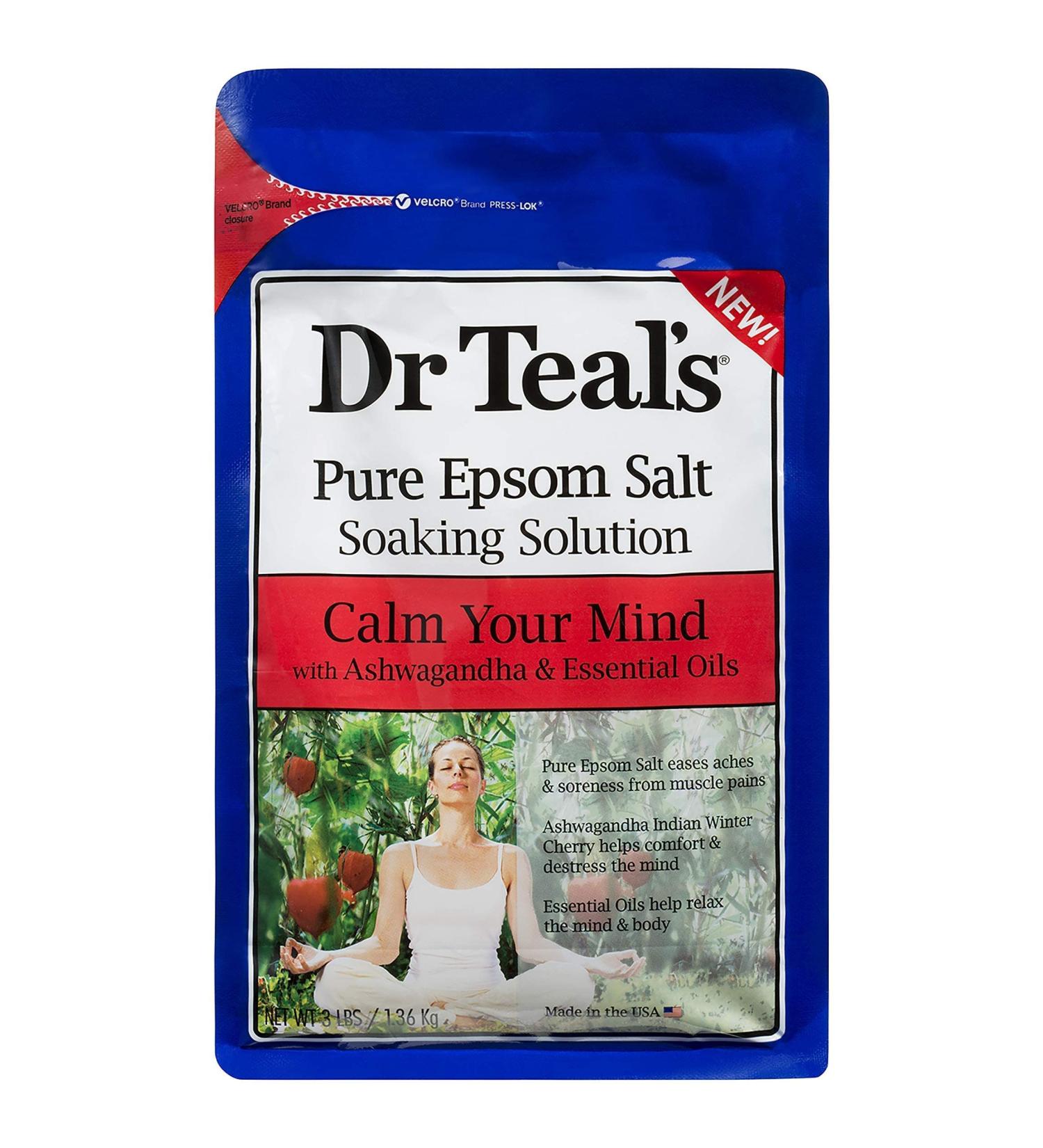Teal's Pure Epsom Salt Soak Calm Your Mind Ashwagandha 3 Lbs (Pack of 2)