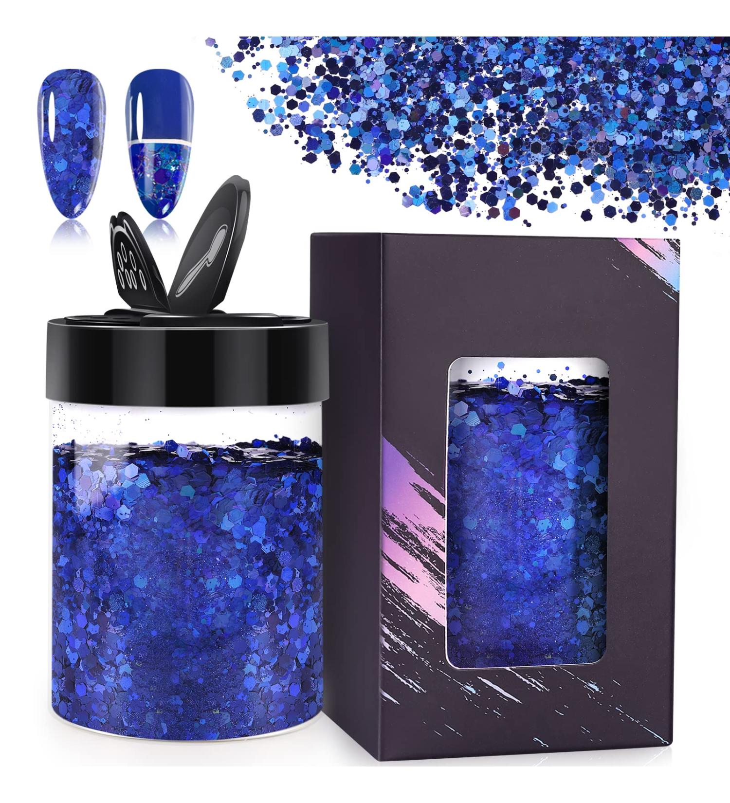EBANKU Chunky Glitter 100g Holographic Blue - Multi Purpose Laser Flake for Resin Crafts, Nails, and Cosmetics - Hexagon Shape - Buy Online on GoSupps.com