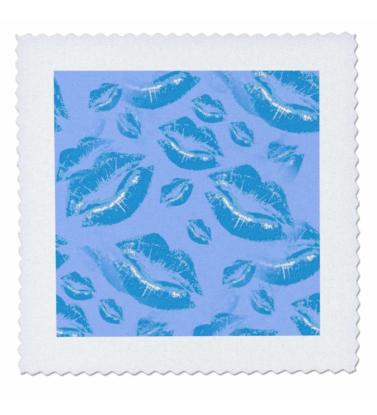 14x14 inch Quilt Square - Two Kisses Collided Lip Boyish Blue Lips Pattern Pattern - Lipstick Kisses