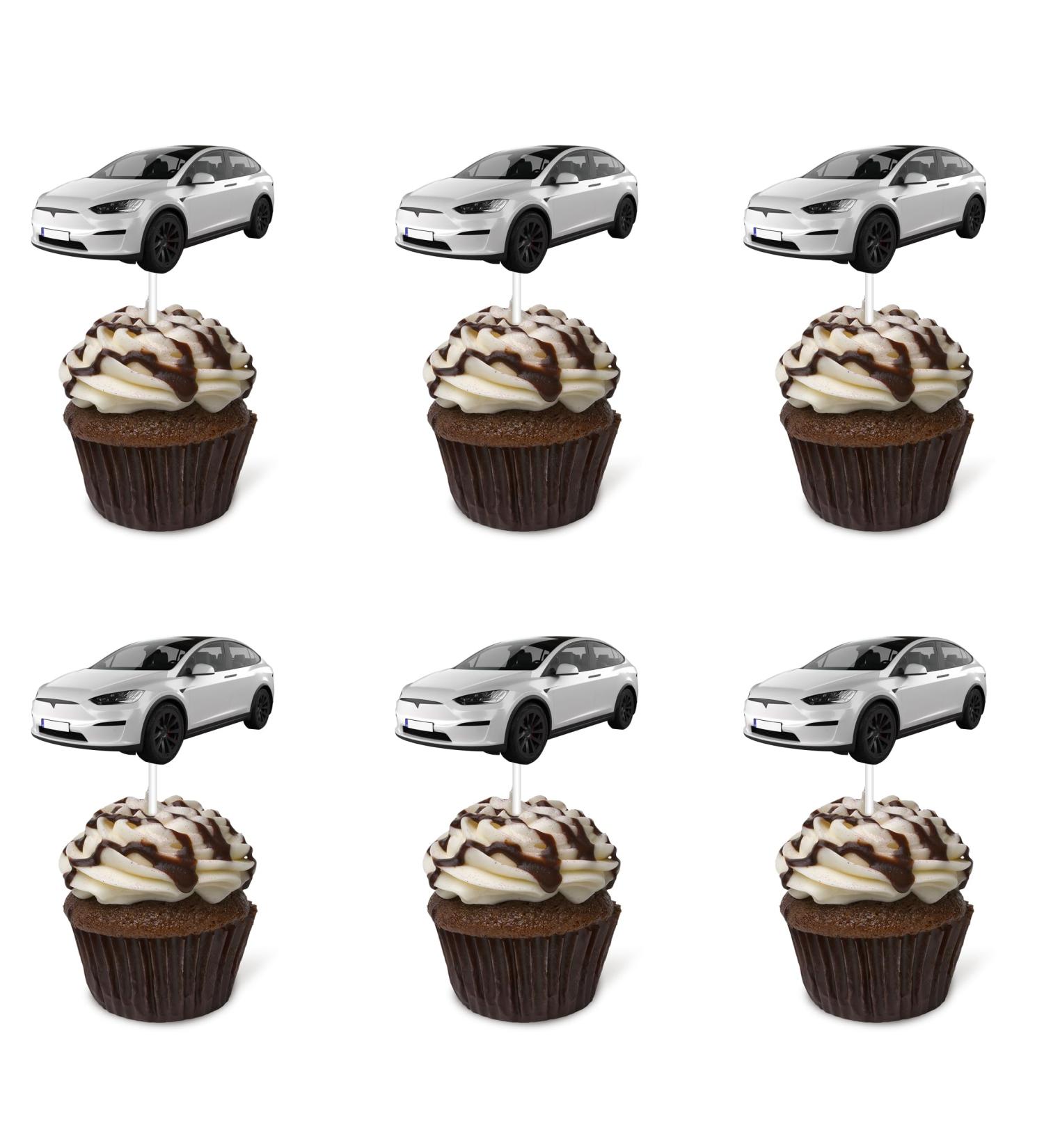 HAKPUOTR Tesla Model Y Cupcake Toppers 24Pcs Electric Car Cupcake Decorations Electric Enthusiast Party Decorations Electric Car Theme Party Decorations - Buy Online on GoSupps.com