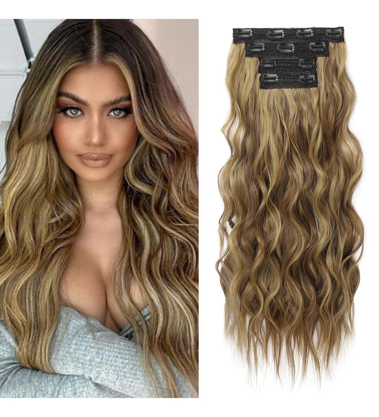 Reecho Clip-In Hair Extensions 60cm - Thick Long Beach Waves Invisible Tips Light Brown & Blonde Highlights | Shop Now! - Buy Online on GoSupps.com