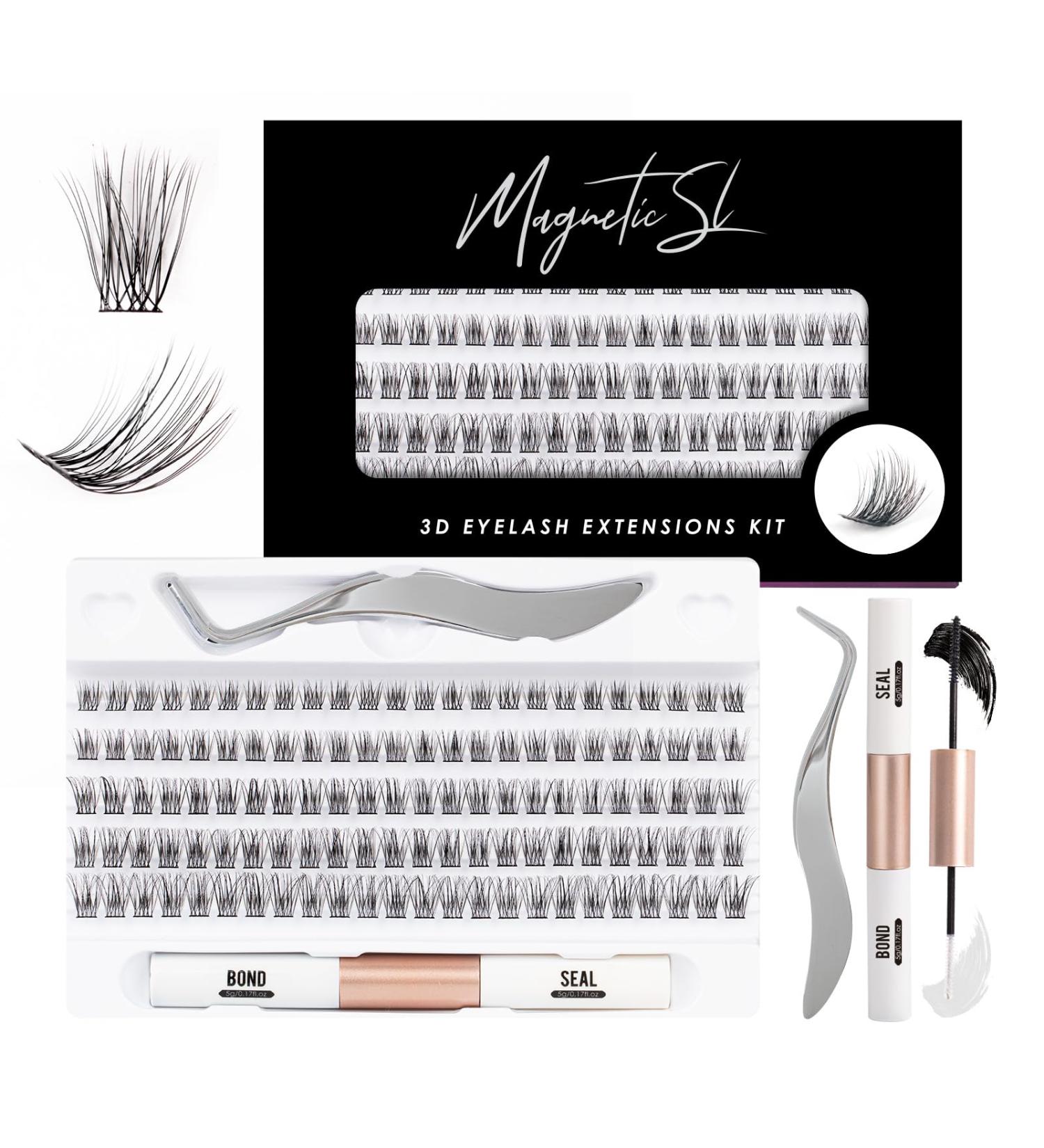 120PCS 3D Individual Cluster Eyelashes Kit - Natural Look D Curl Reusable Fluffy Extensions with Applicator and Bond - DIY Mix 10-16MM Lash Extension Set - Buy Online on GoSupps.com