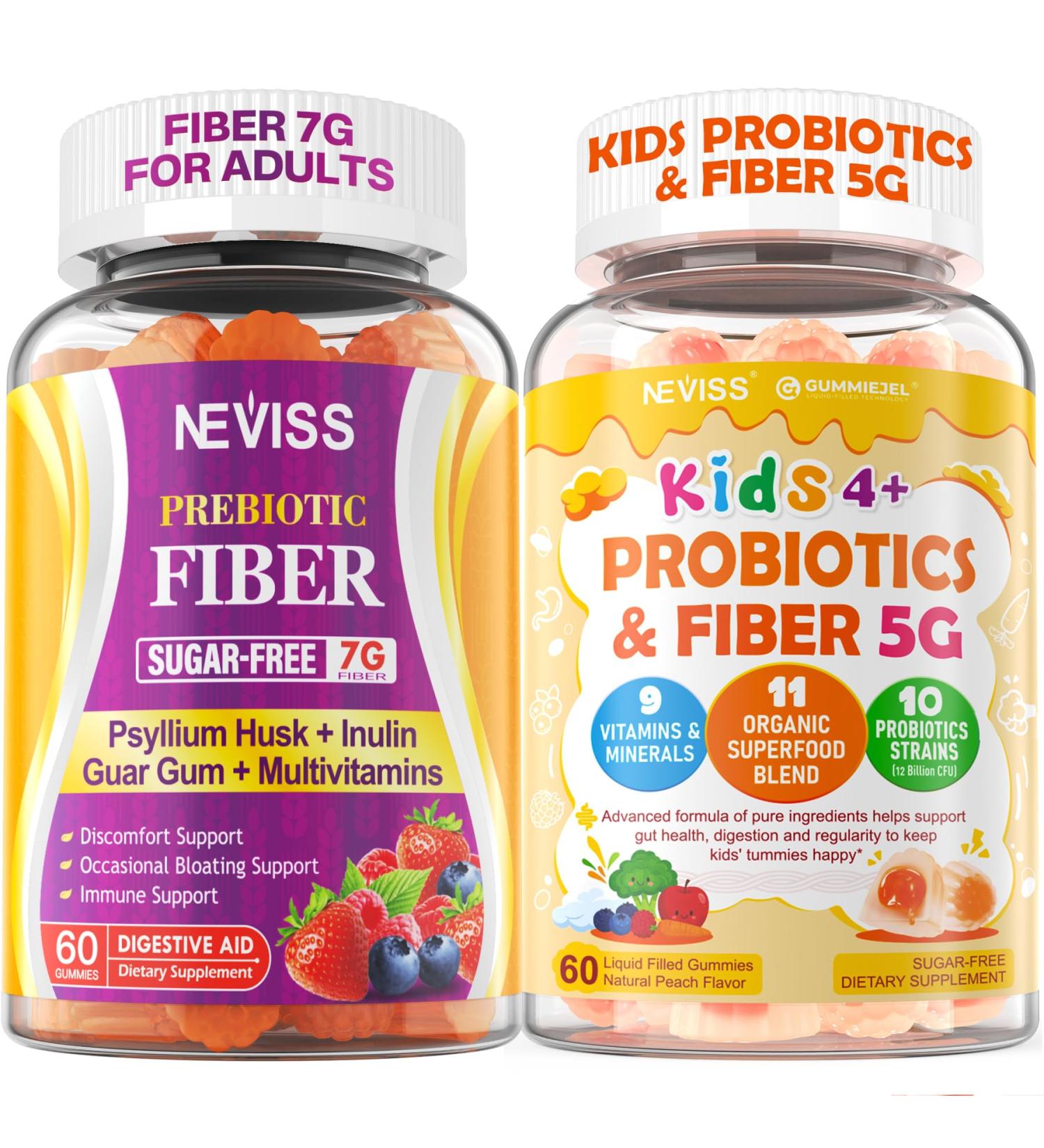 NEVISS Fiber Gummies for Adults & Probiotics for Kids Teen + Veggie & Fruit Fiber Gummies - Buy Online on GoSupps.com