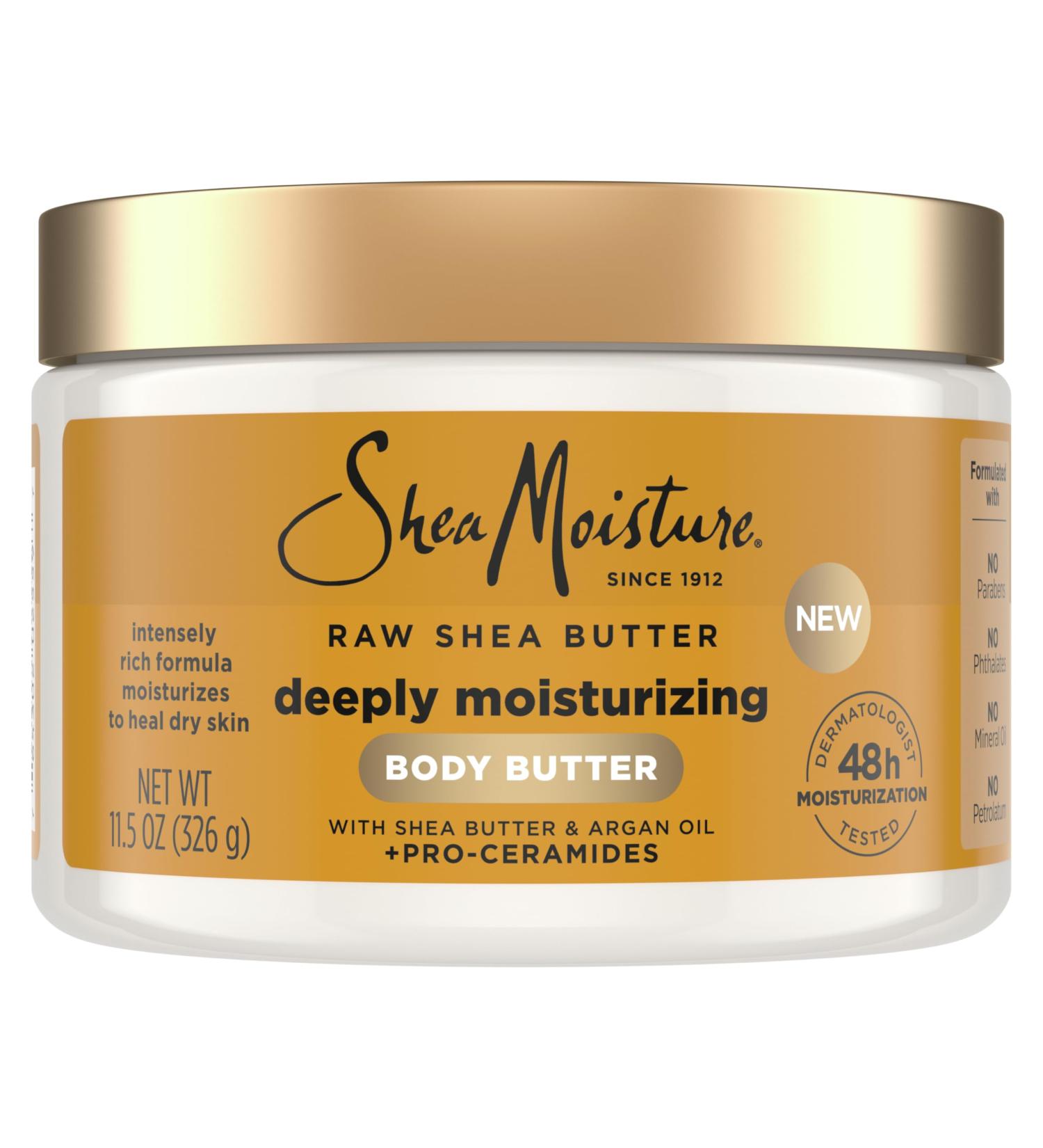 SheaMoisture Deeply Moisturizing Body Butter - Raw Shea Butter & Argan Oil 48H Hydration for Dry Skin 11.5 oz - Buy Online on GoSupps.com