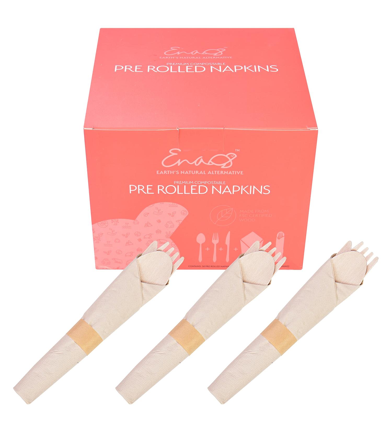 Compostable Pre-Rolled Napkins with Cutlery - Eco-Friendly 50 Rolls | Earthâ€™s Natural Alternative - Buy Online on GoSupps.com