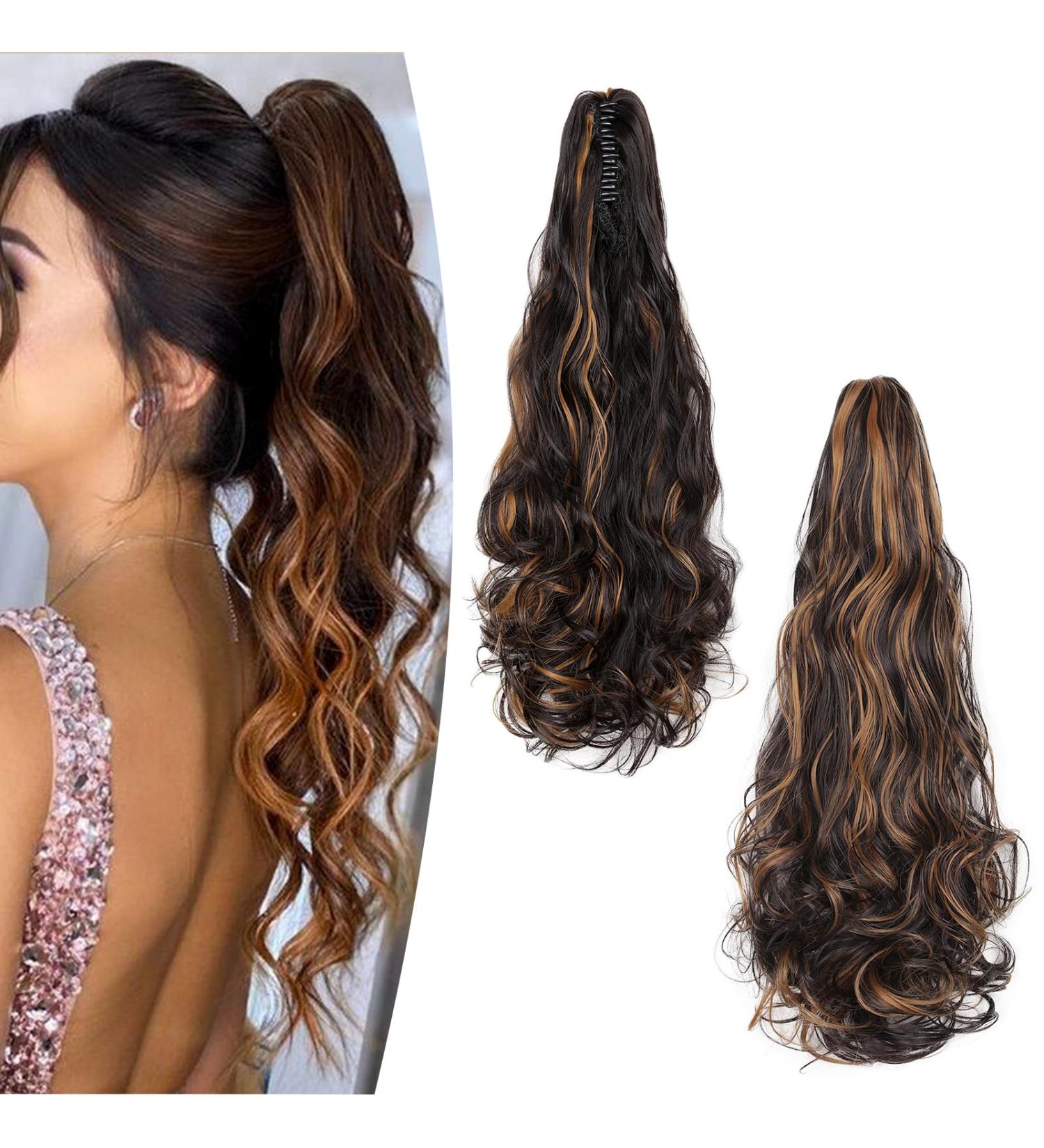 Buy Gairyan 50cm Curly Claw Clip Ponytail Extensions - Dark Brown & Light Brown Synthetic Hair for Women - Buy Online on GoSupps.com