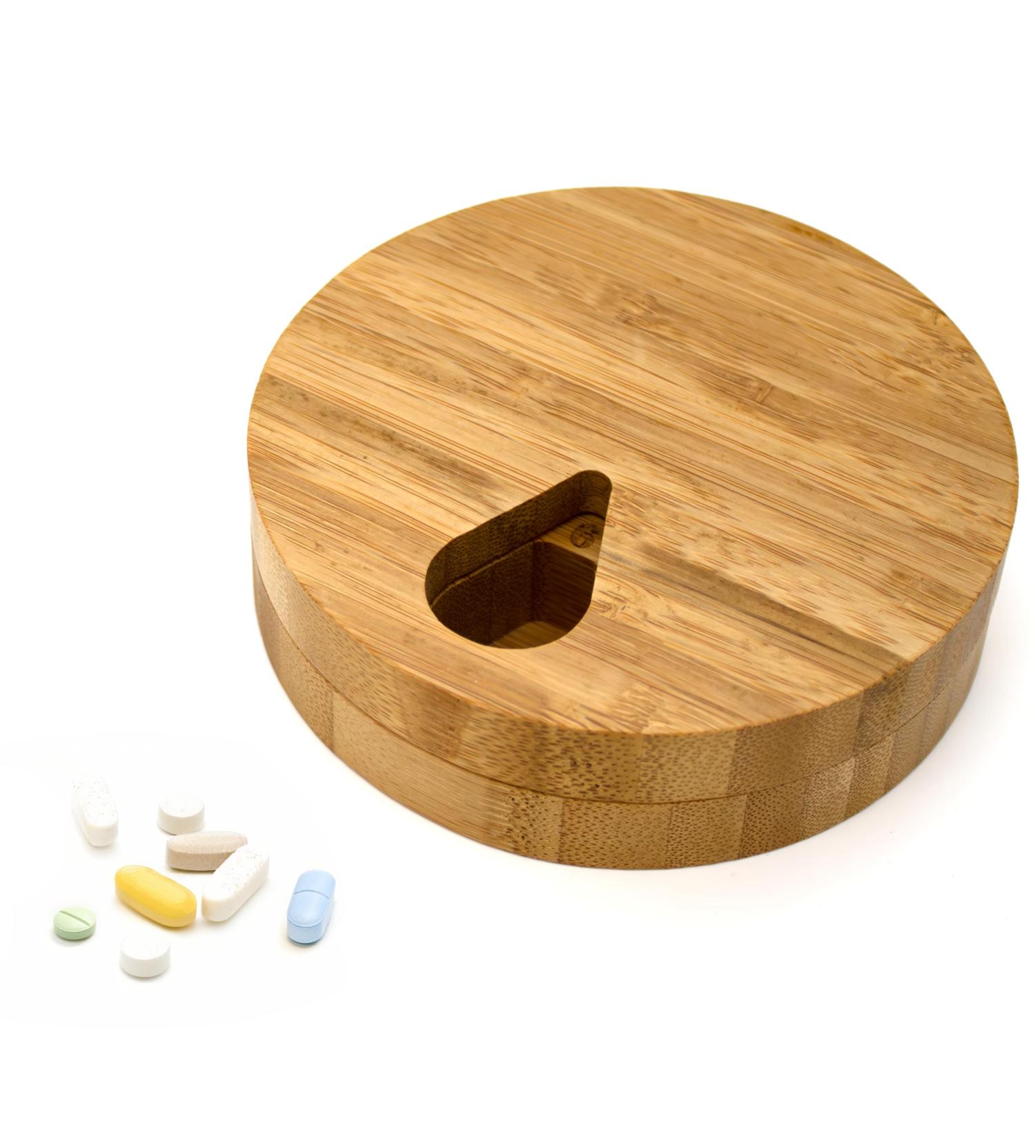 e-Pill Bamboo Pillbox Organizer | Stylish Tablet Vitamin & Supplement Storage | International Shipping Available - Buy Online on GoSupps.com