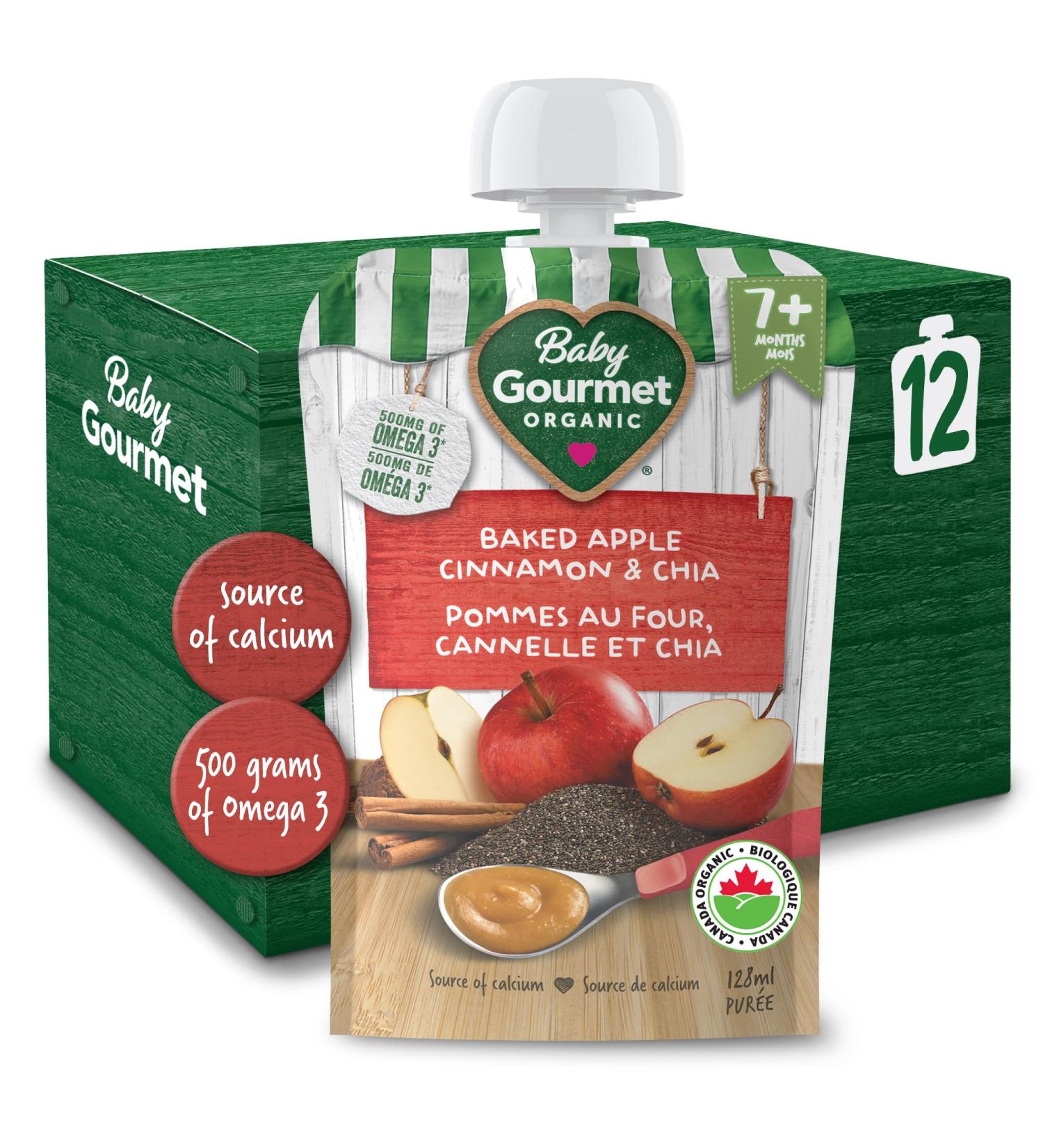 Baby Gourmet Organic Fruit & Veggie PLUS Puree Baby Food Pouches Baked Apple Cinnamon & Chia - No Added Sugar Or Salt Non GMO No Fillers Gluten Free Peanut Free - (128ml) 12 Pouches Red Baked Apple Cinnamon & Chia NO - Buy Online on GoSupps.com