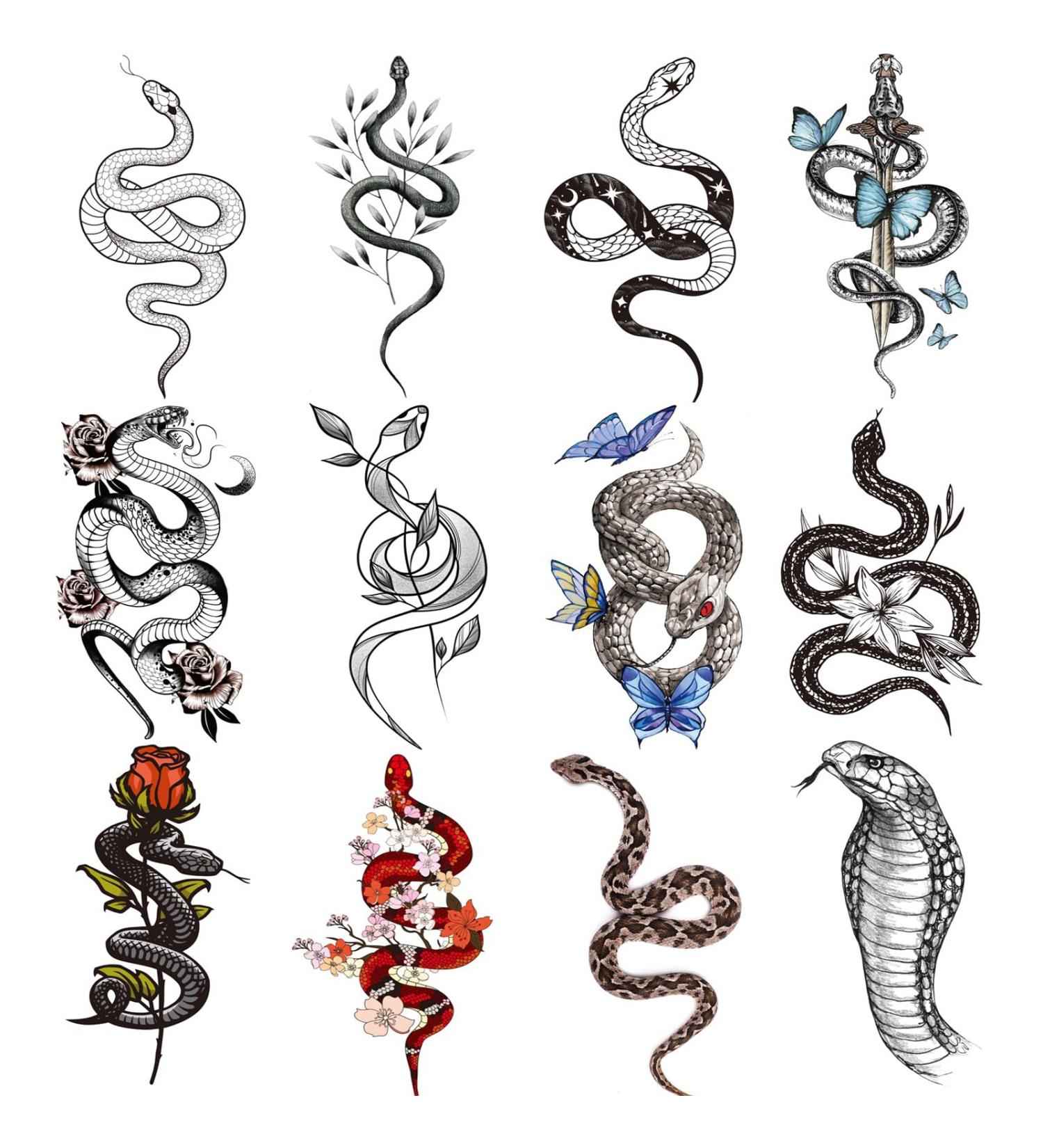 Ooopsiun 12 Large Sheets Snake Temporary Tattoos | Waterproof Body Fake Tattoo Sticker | Men Women 3D Cobra Mamba Viper Arm Tattoos - Buy Online on GoSupps.com
