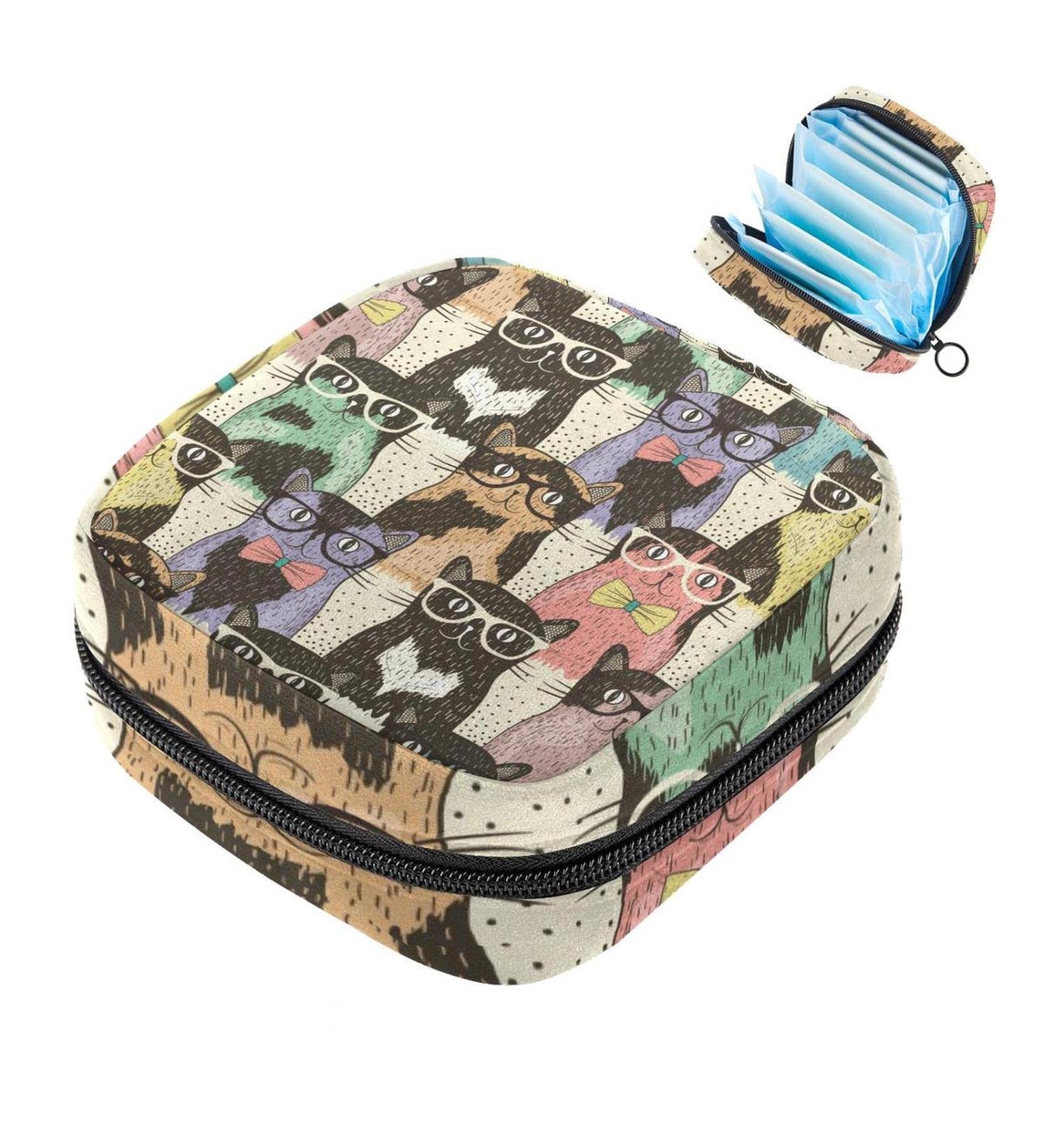 Stylish Menstruation Pad Bag with Zipper | Cute Cats Design for Women & Girls | Tampon & Napkin Storage Solution - Buy Online on GoSupps.com