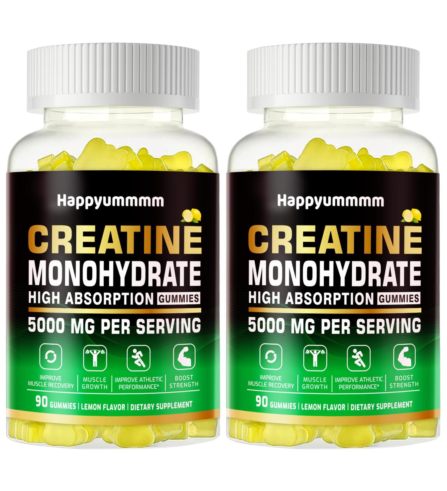 Buy Sugar-Free Creatine Monohydrate Gummies - 5g Chewable Supplement for Men & Women - 180 Count (2-Pack) - Lemon Flavor - Buy Online on GoSupps.com