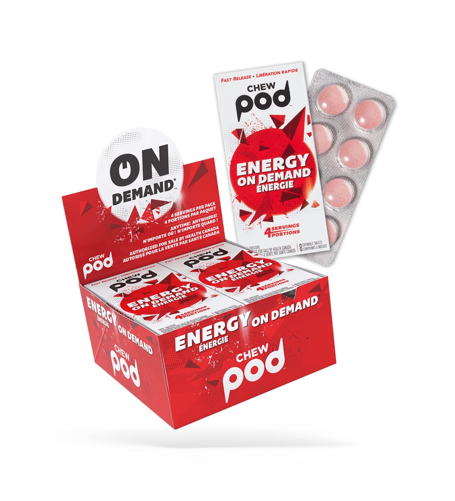 Chewpod Energy Gum: Caffeine & Taurine Mint Chews with Essential Vitamins for Energy Boost (1 Box, 80 Pieces) - Buy Online on GoSupps.com