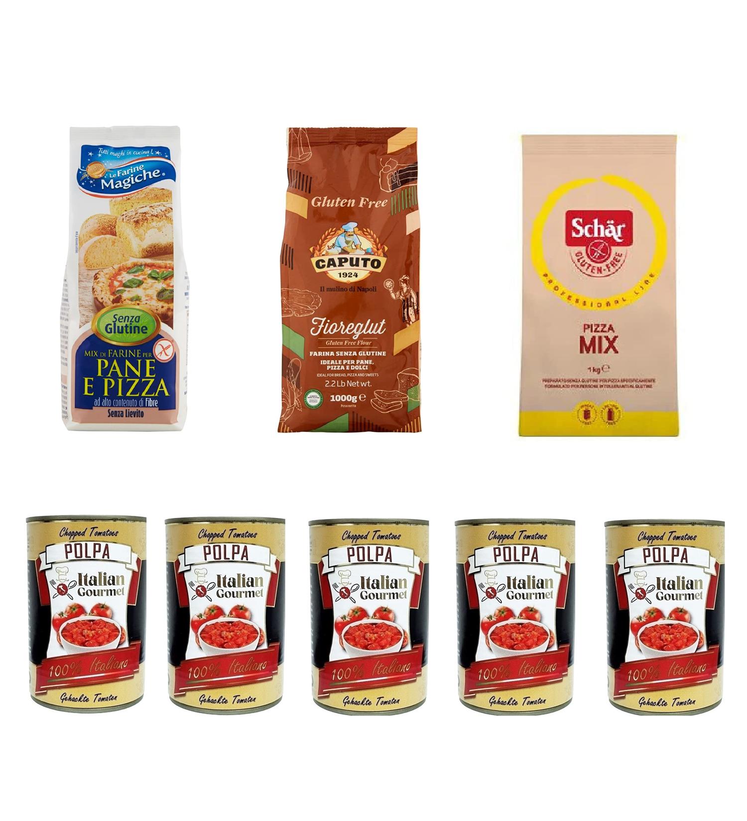 Caputo Sch r Pizza Mix Glutenfree flour 2x 1kg Le farine magiche senza glutine 500g + Italian Gourmet Polpa di Pomodoro Finely chopped tomato puree 5x 400g - Buy Online on GoSupps.com
