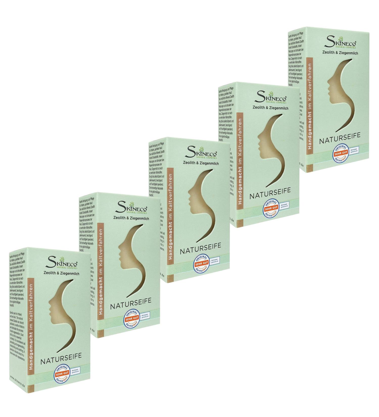  Skineco Natural Soap 5 Lasting Soaps Goat Milk with Zeolite Soap for Sensitive Skin Natural Handmade Cosmetic Face Cleansing Clear Skin Gentle Shower Gel - Buy Online on GoSupps.com