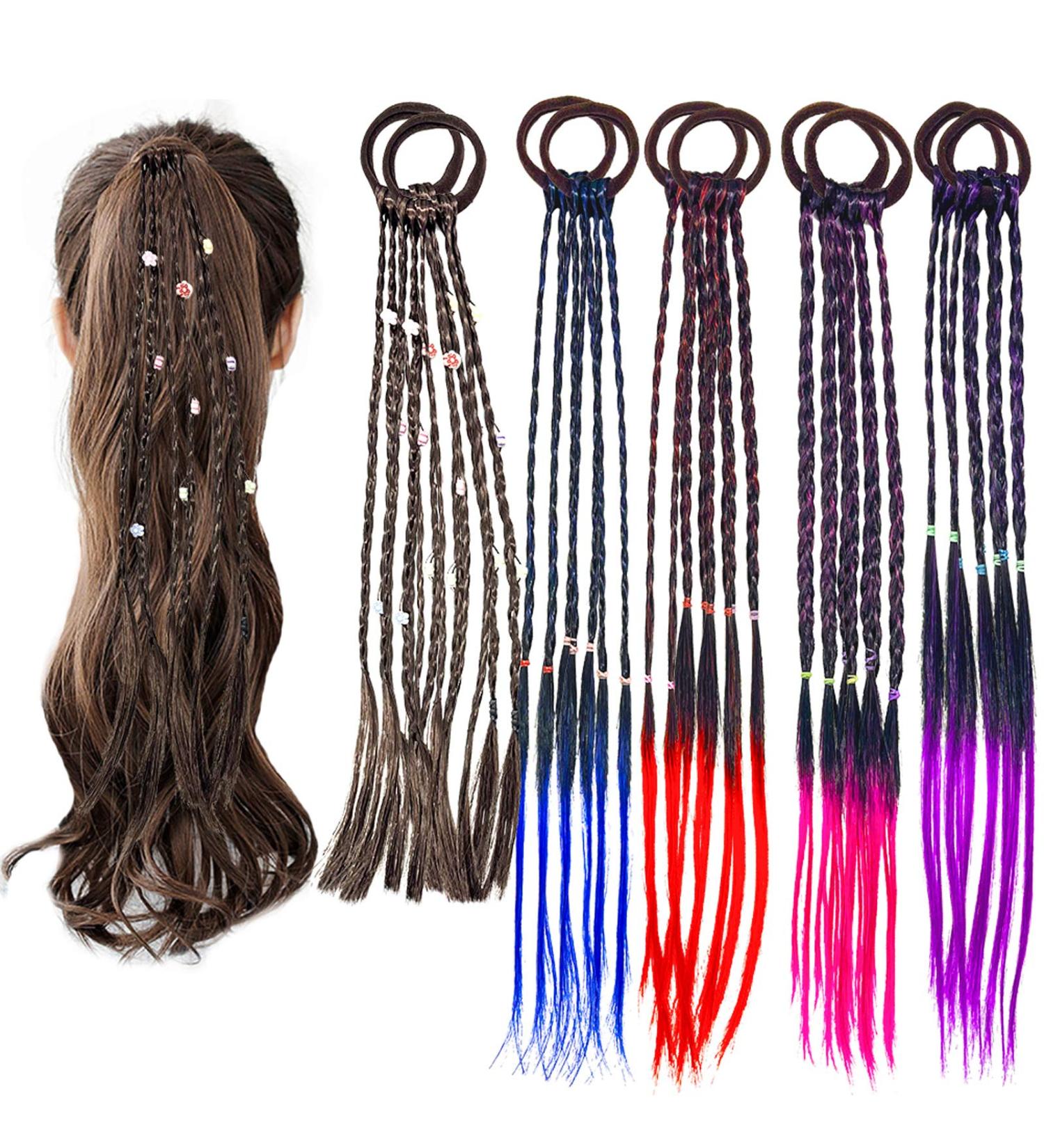 Colorful Hair Strands for Kids & Women | 10PCS Hair Braid Extensions with Elastic Bands - Buy Online on GoSupps.com