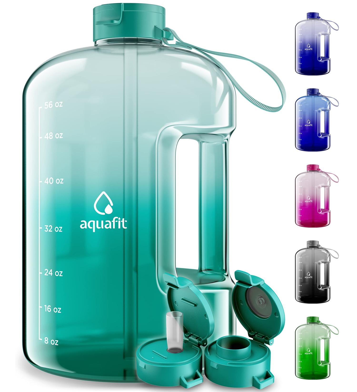 Half Gallon 64oz Water Bottle with Times to Drink | Motivational Sports Jug with Straw | Teal Fade Design - Buy Online on GoSupps.com