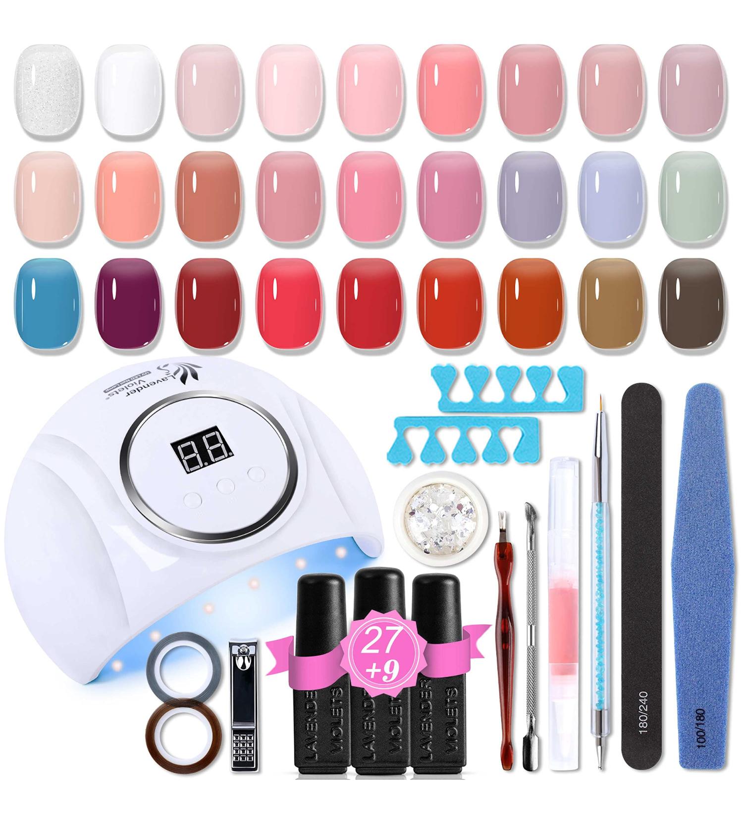 Lavender Violets 48pcs Jelly Gel Nail Polish Kit with LED Nail Dryer | Trendy Soak Off Colors | Matte Top Coat & Free Nail Decorations Included | Manicure Tools - Q976 - Buy Online on GoSupps.com