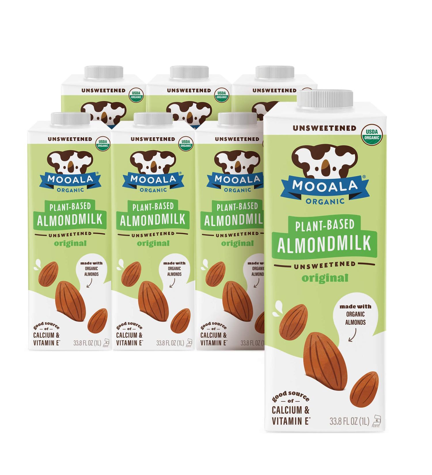 Mooala Organic Almondmilk Unsweetened 1L (Pack of 6) | Shelf-Stable Non-Dairy Gluten-Free Vegan Beverage | No Added Sugar - Buy Online on GoSupps.com