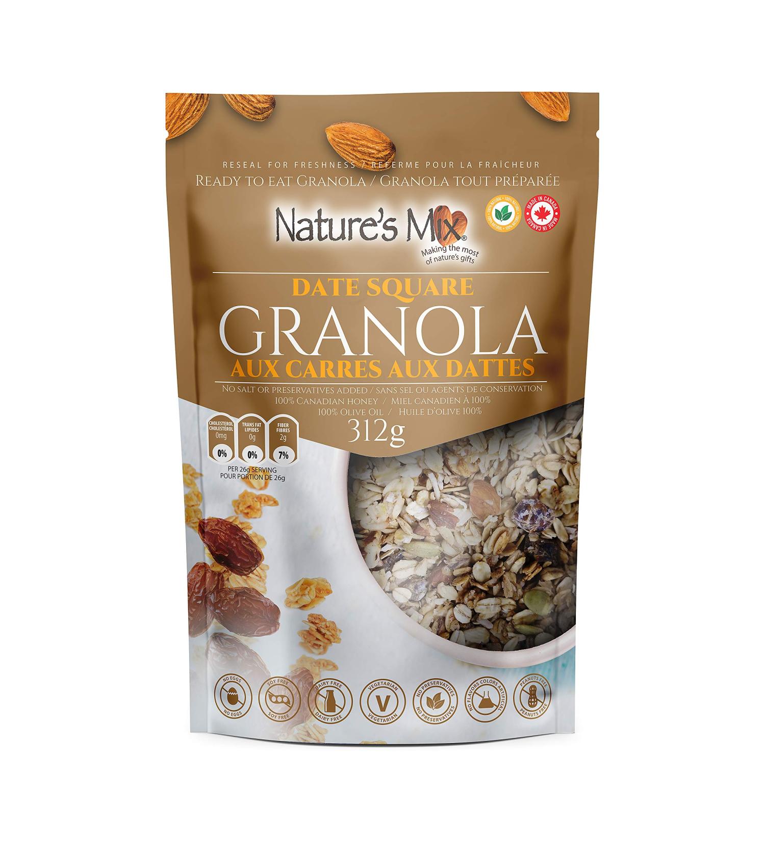 Nature's Mix Date Square Granola - Made with Local Canadian Honey - Vegetarian and Kosher Certified Date Square Granola 312 Grams White 312 g (Pack of 1) - Buy Online on GoSupps.com