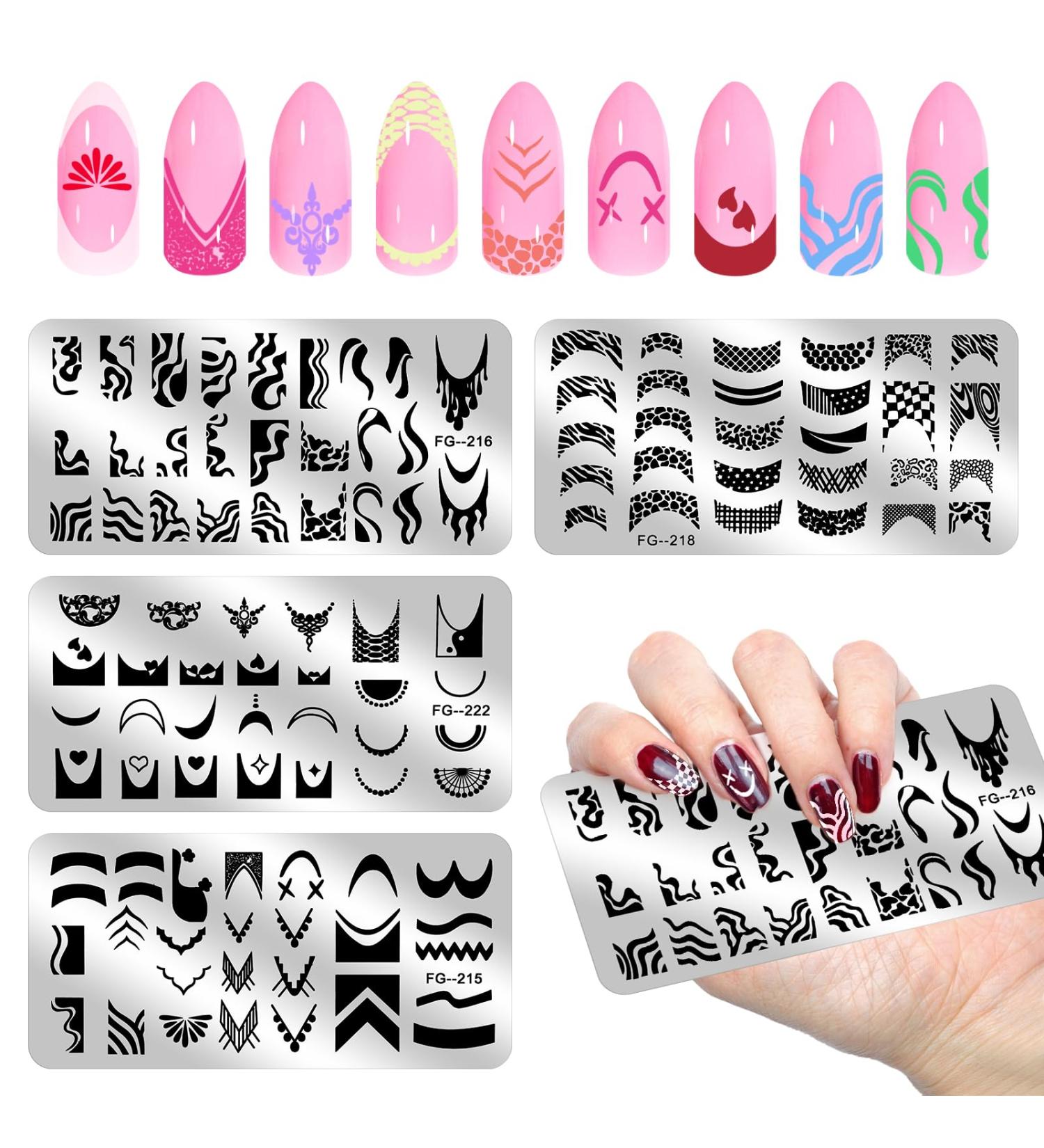 Mwoot Nail Stencil Stamp Set - 4 Geometric Leopard Pattern Plates for French Nail Art Manicure - International Shipping Available - Buy Online on GoSupps.com
