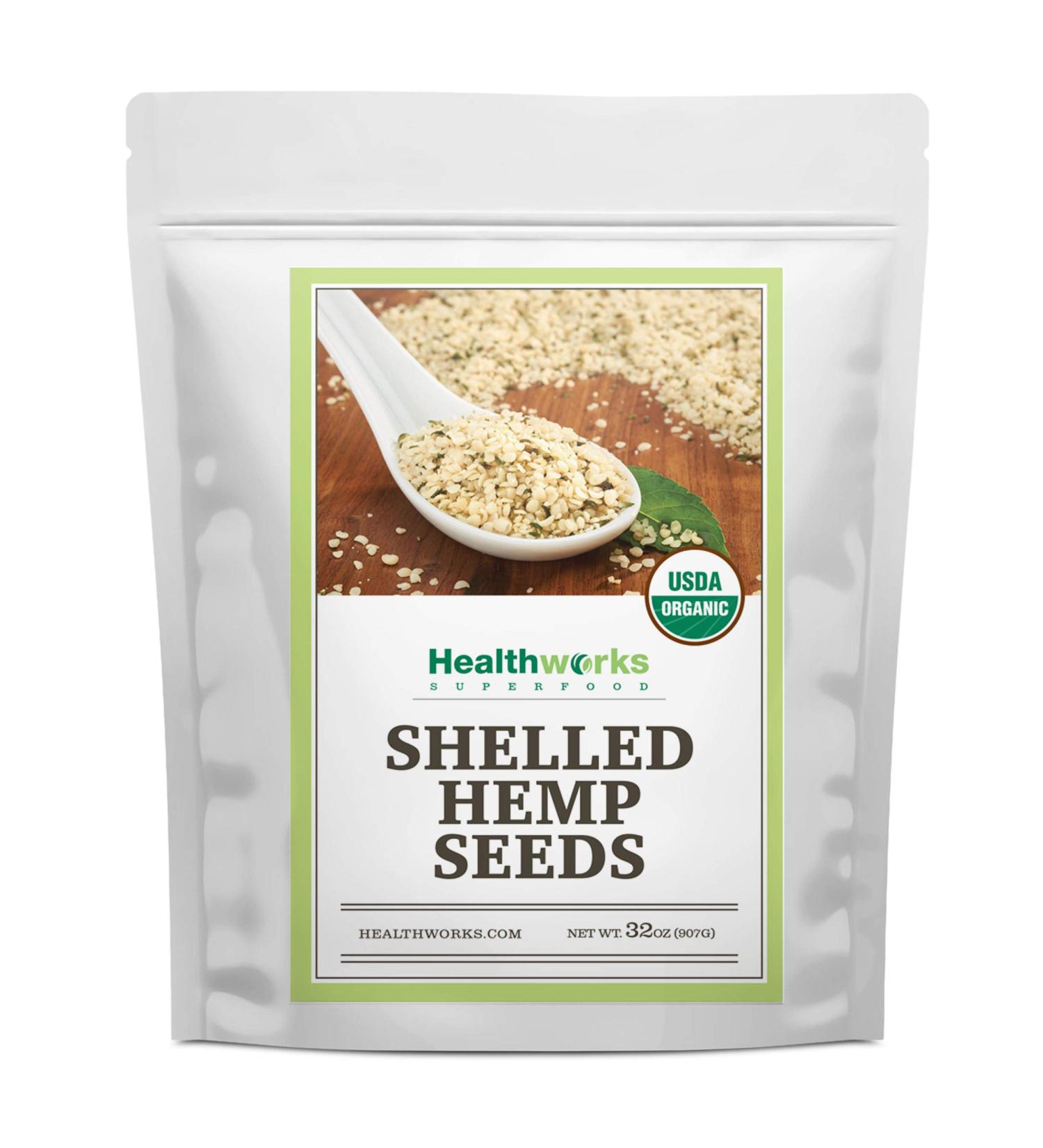 Healthworks Organic Shelled Hemp Seeds - 32 Ounces | Omega 3 & 6, Fiber, Protein | Canadian/European Sourced | Great for Shakes, Smoothies, Oatmeal - Buy Online on GoSupps.com