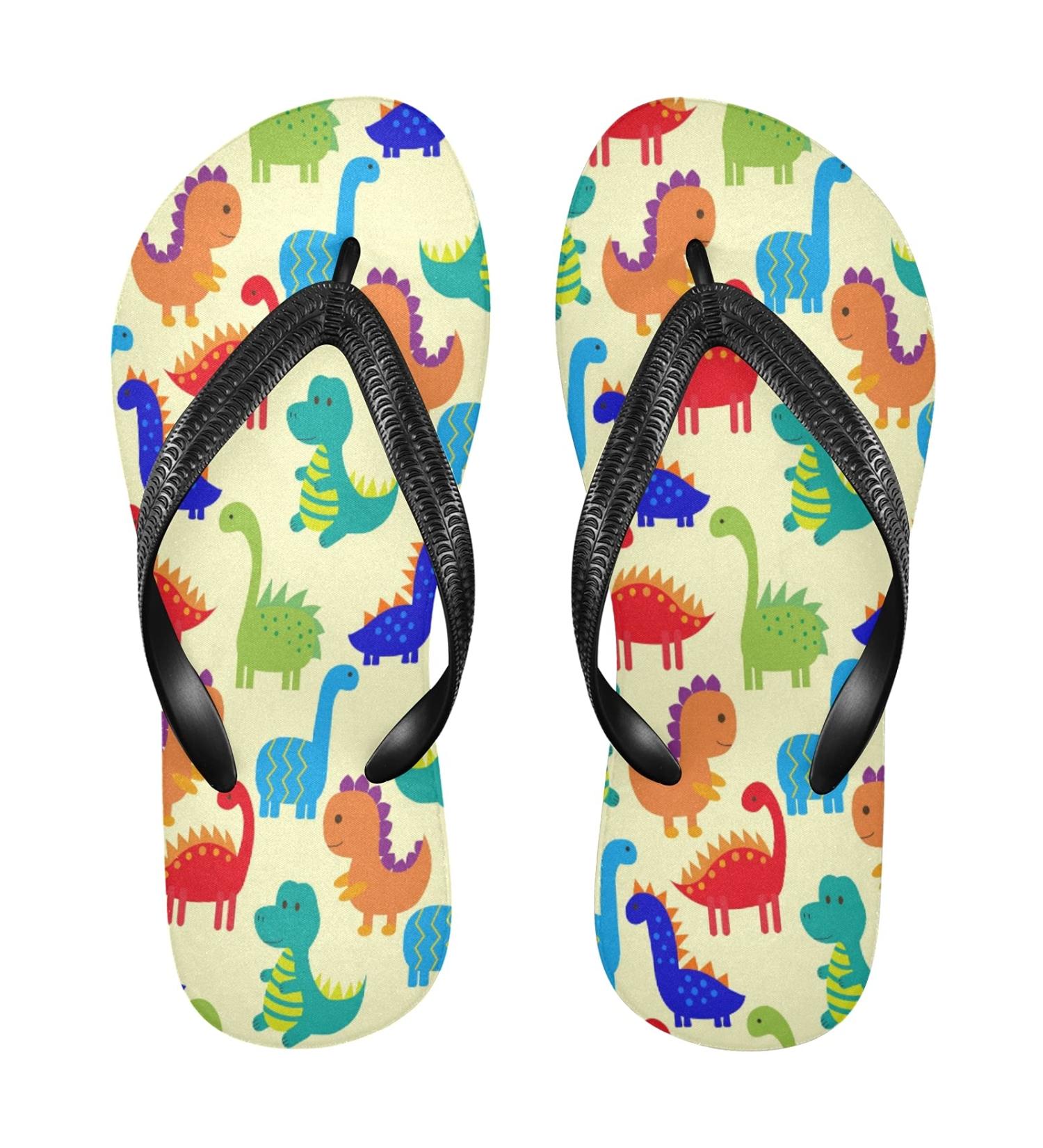 Shop Mnsruu Colorful Dinosaur Yellow Flip-Flops | Stylish & Comfortable Footwear for Home Spa & Travel - Unisex Medium - Buy Online on GoSupps.com