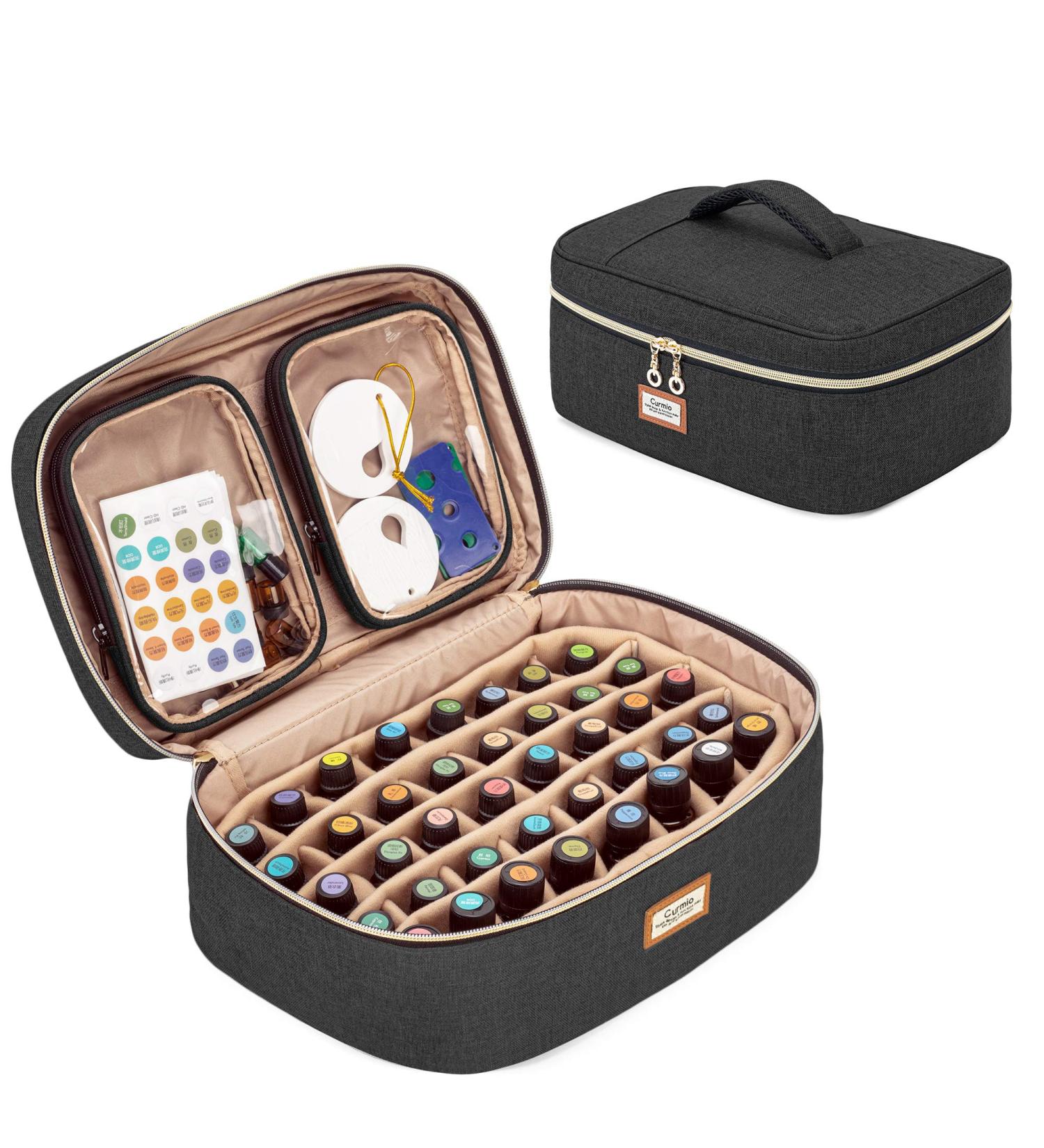 CURMIO Essential Oil Storage Case - 40 Bottle Organizer with 2 Detachable Pouches and Handle, Black (Bag Only) - Buy Online on GoSupps.com