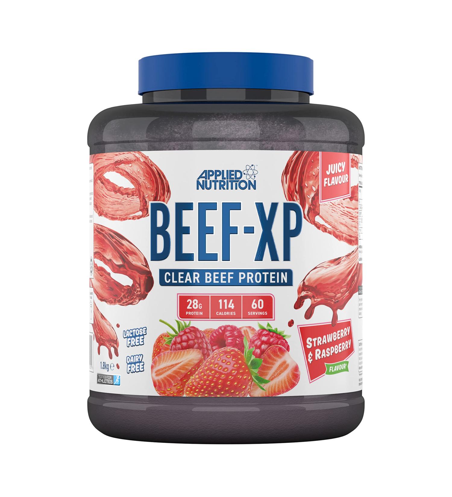 Applied Nutrition Beef XP Clear Hydrolysed Beef Protein Isolate 1.8kg - Strawberry & Raspberry Flavor, Dairy-Free, Lactose-Free, Zero Sugar, Low Fat - 60 Servings - Buy Online on GoSupps.com