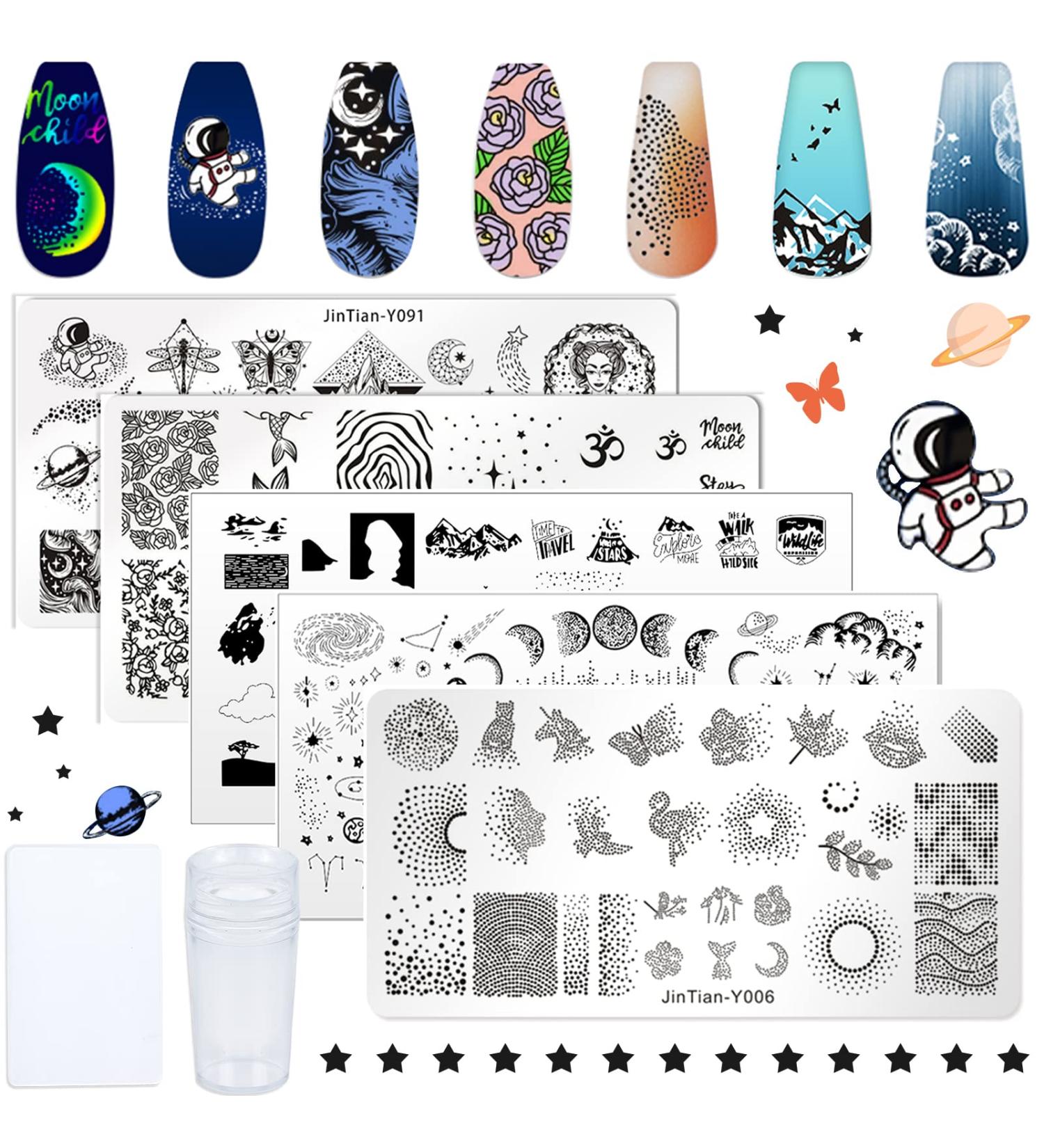 Niceneeded Starry Sky Nail Art Stamp Plates Set - 5 Piece Nail Stamp Templates with Moon & Star Designs for Creative Nail Art - Buy Online on GoSupps.com