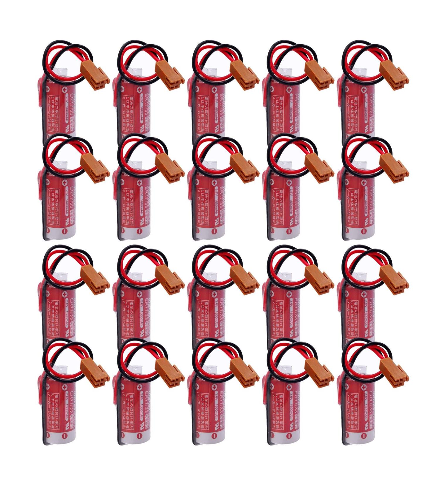 Buy Pack of 20 ER17/33 3.6V 1600mAh Non-Rechargeable Industrial Control Batteries with 2-Pin Brown Plug - Perfect for PLC & International Shipping - Buy Online on GoSupps.com