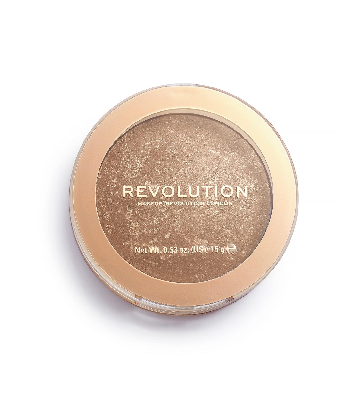 Makeup Revolution Bronzer Reloaded  Buildable Formula  Highlighting & Bronzing Powder  for Dark Skin Tones  Cruelty-Free  Long Weekend  0.53 Oz